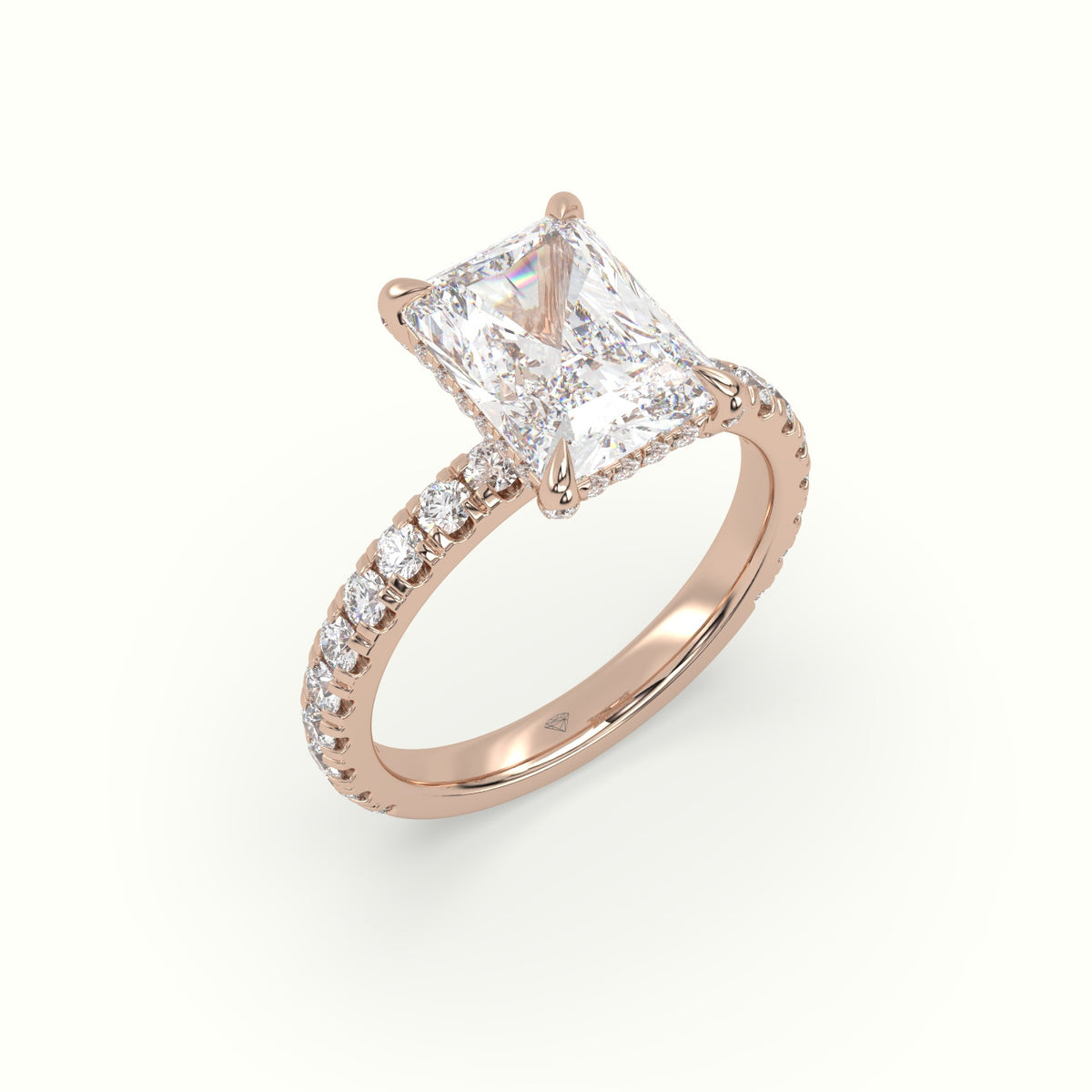 Radiant Cut Solitaire Pave Engagement Ring — Rose Gold
