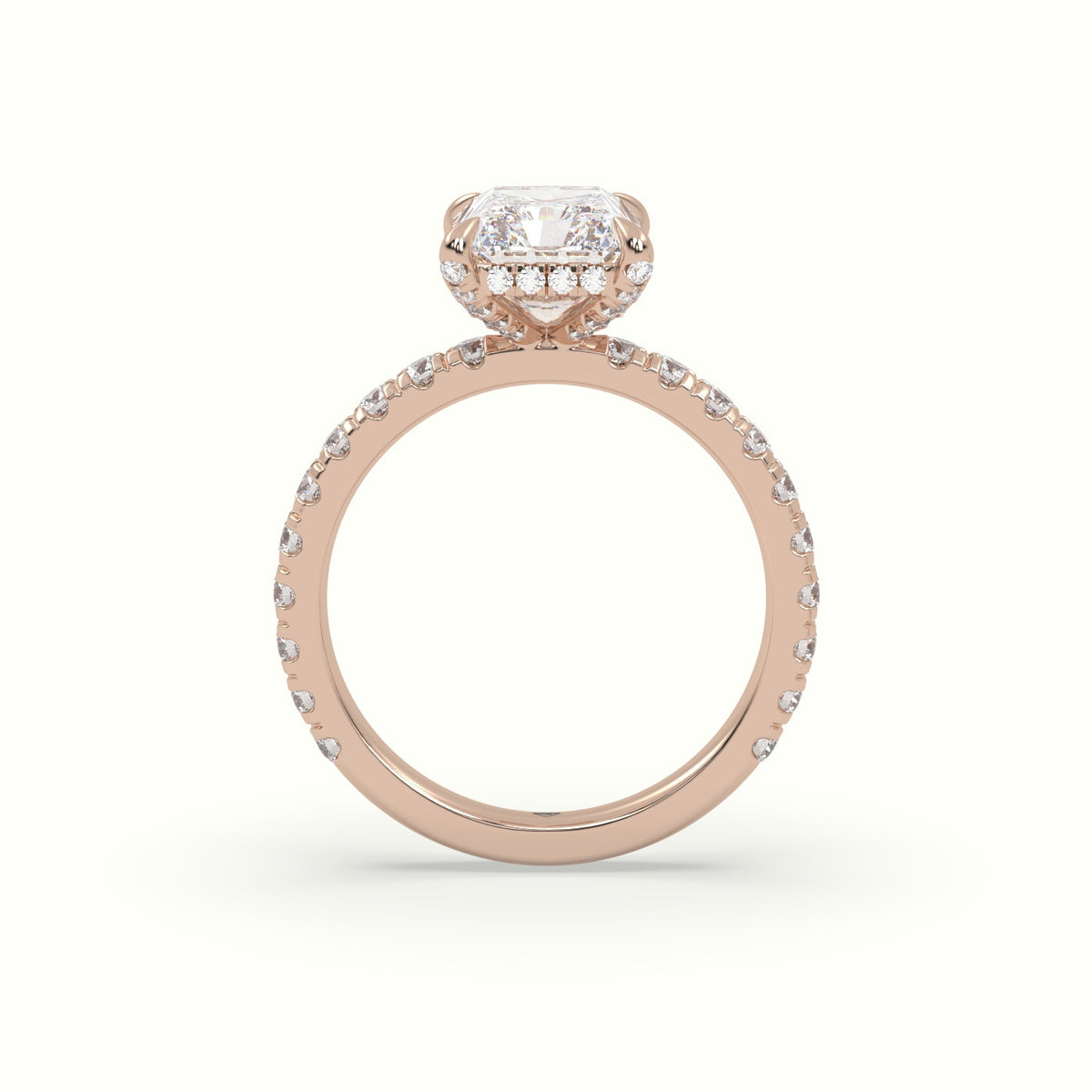Radiant Cut Solitaire Pave Engagement Ring — Rose Gold