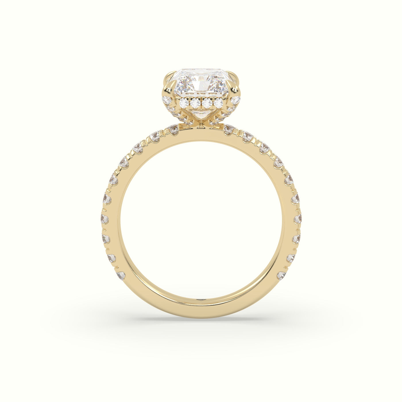 Radiant Cut Solitaire Pave Engagement Ring — Yellow Gold