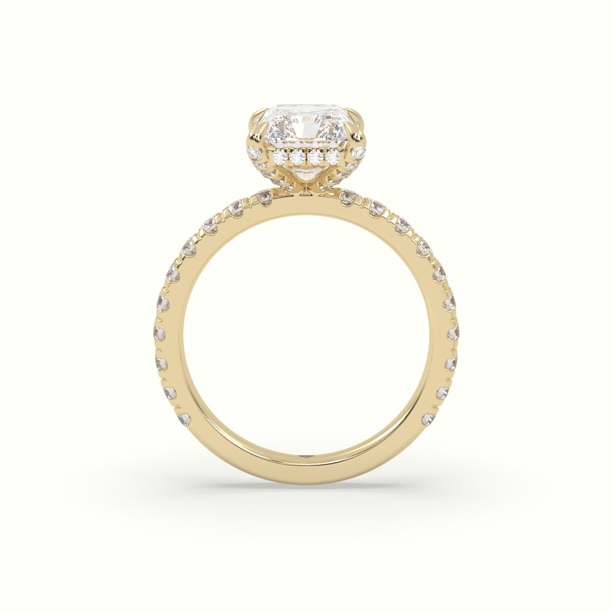 Radiant Cut Solitaire Pave Engagement Ring — Yellow Gold
