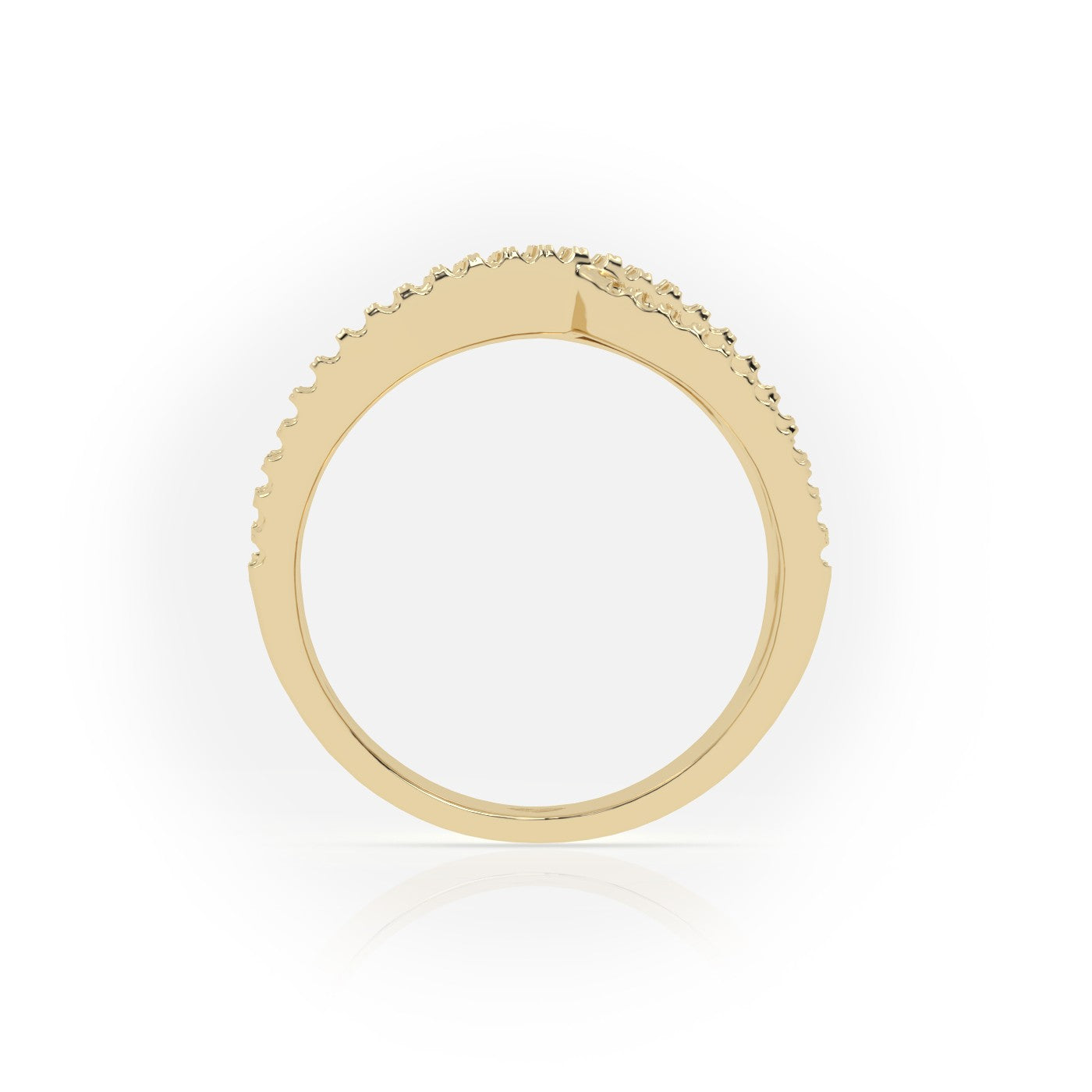 Round Cut Scallop Set Cross Designer Diamond Wedding Band — Yellow Gold