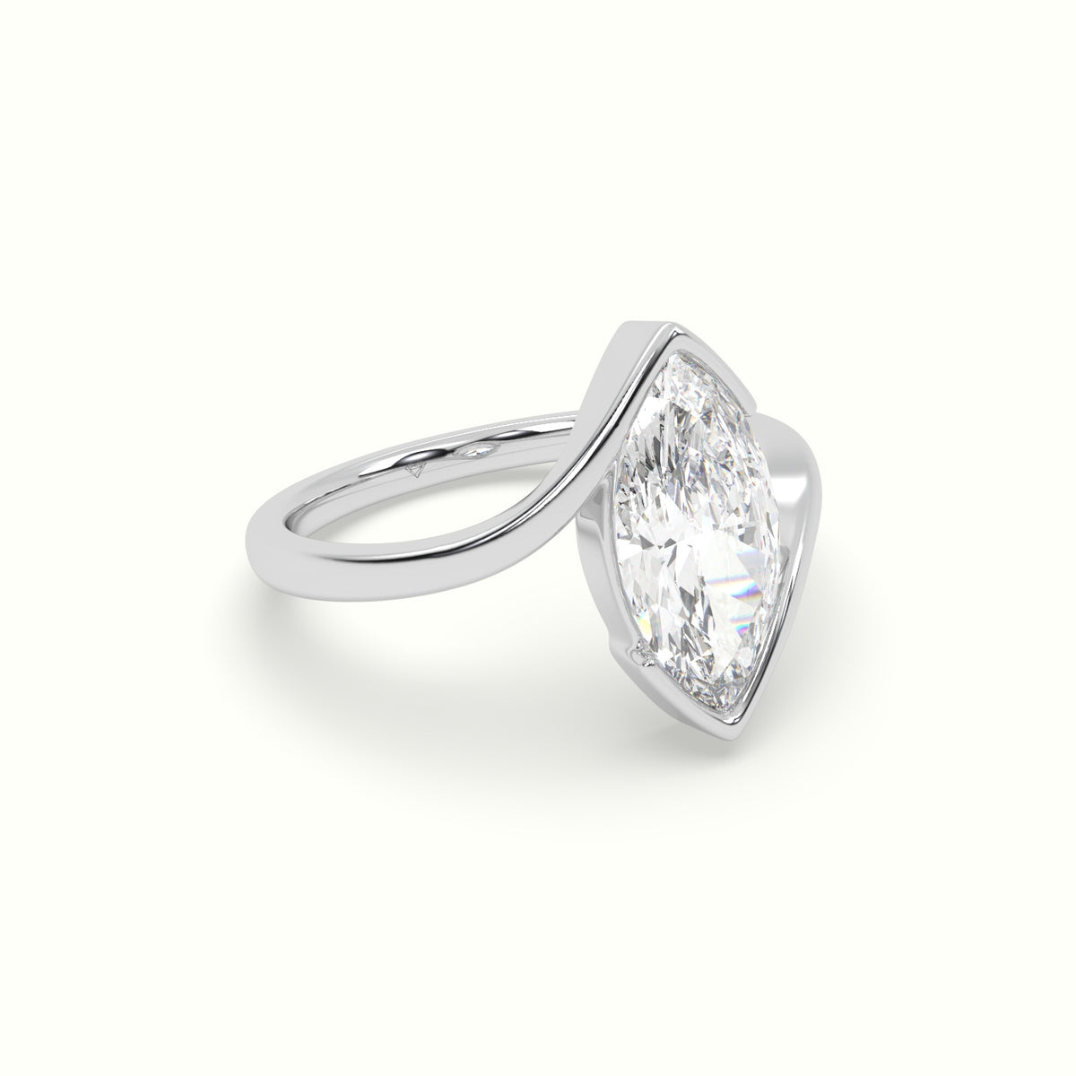 Marquise Diamond Bezel Solitaire Bypass Engagement Ring — White Gold