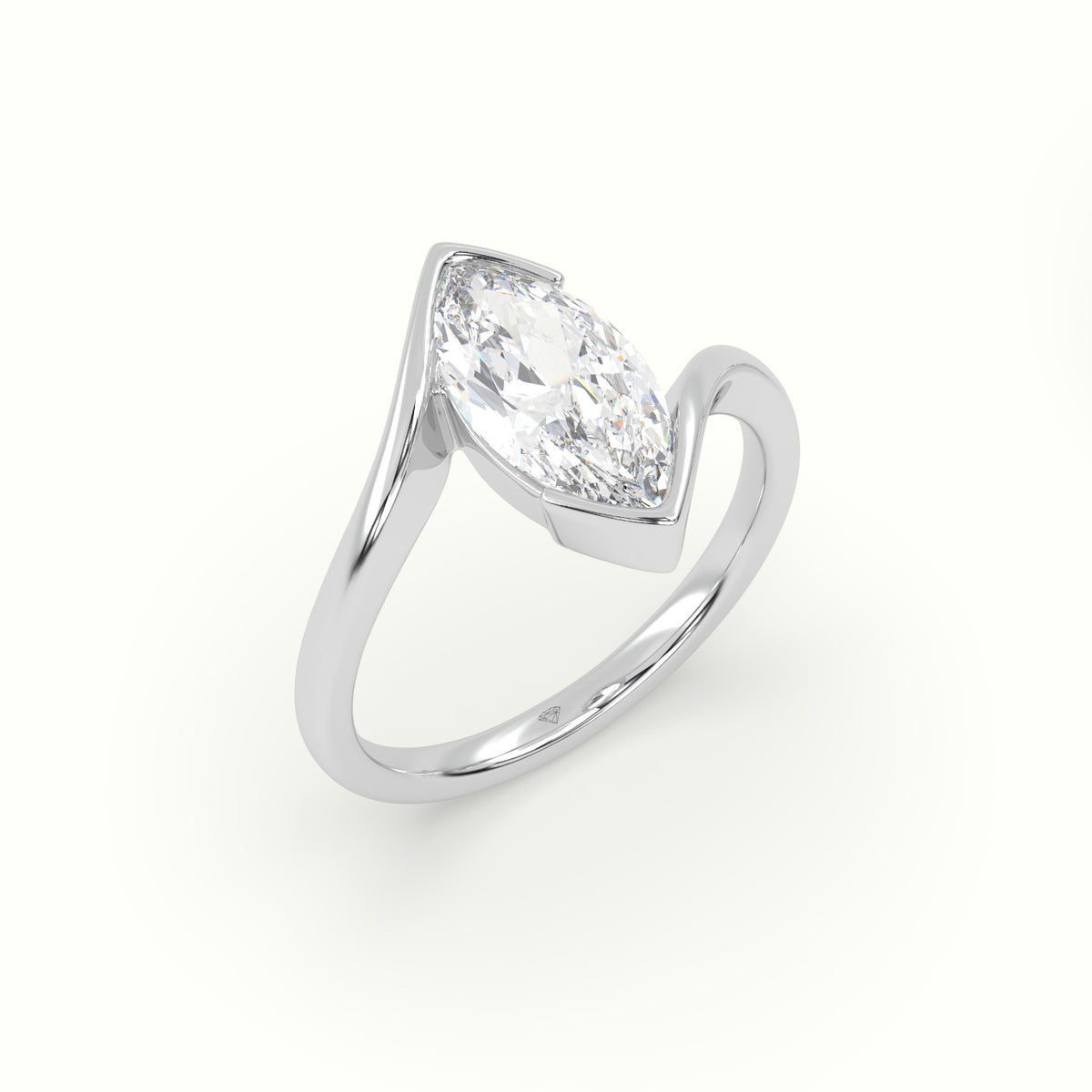 Marquise Diamond Bezel Solitaire Bypass Engagement Ring — White Gold