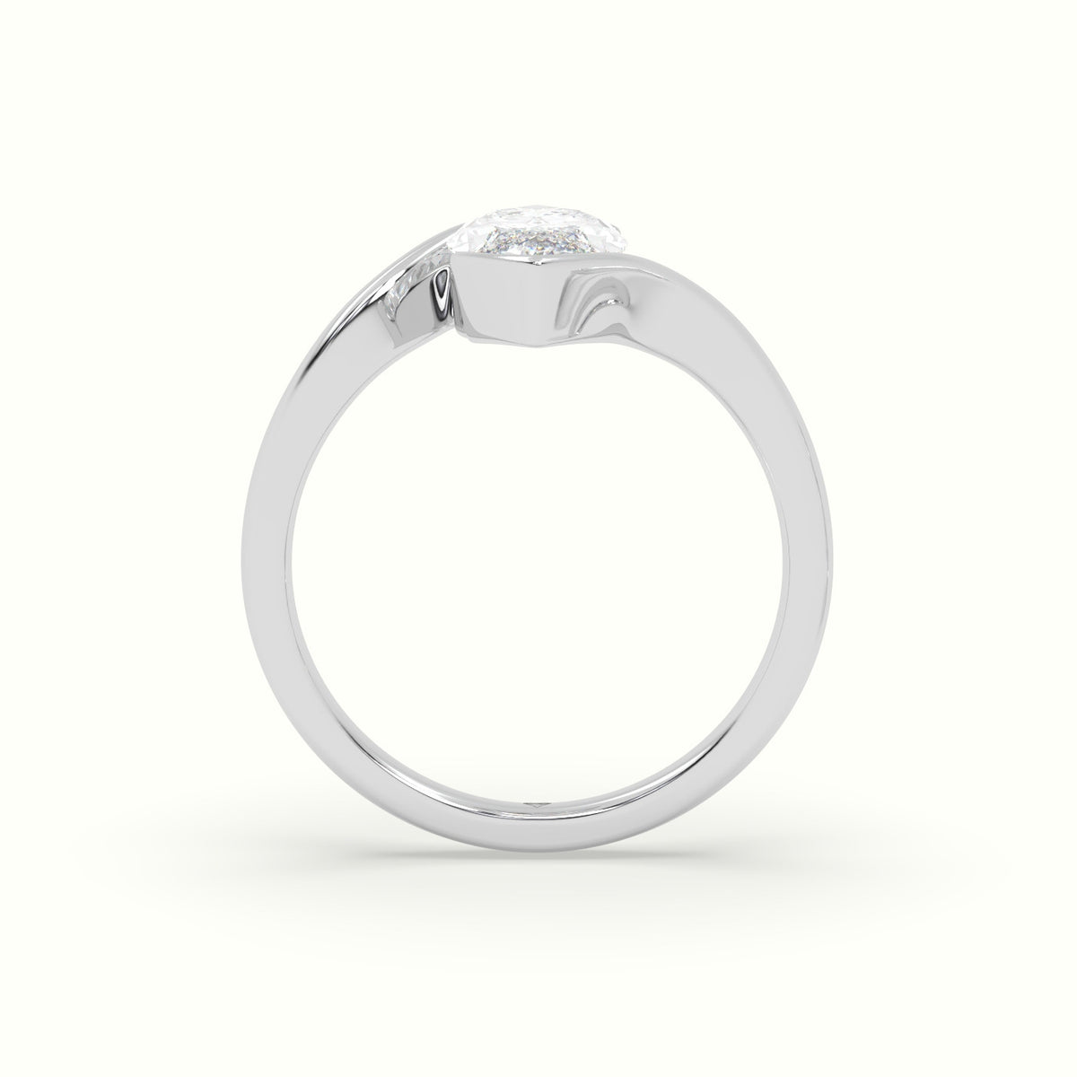 Marquise Diamond Bezel Solitaire Bypass Engagement Ring — White Gold