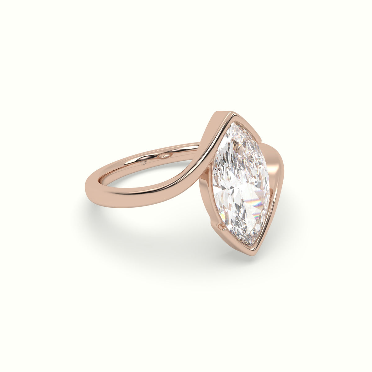 Marquise Diamond Bezel Solitaire Bypass Engagement Ring — Rose Gold