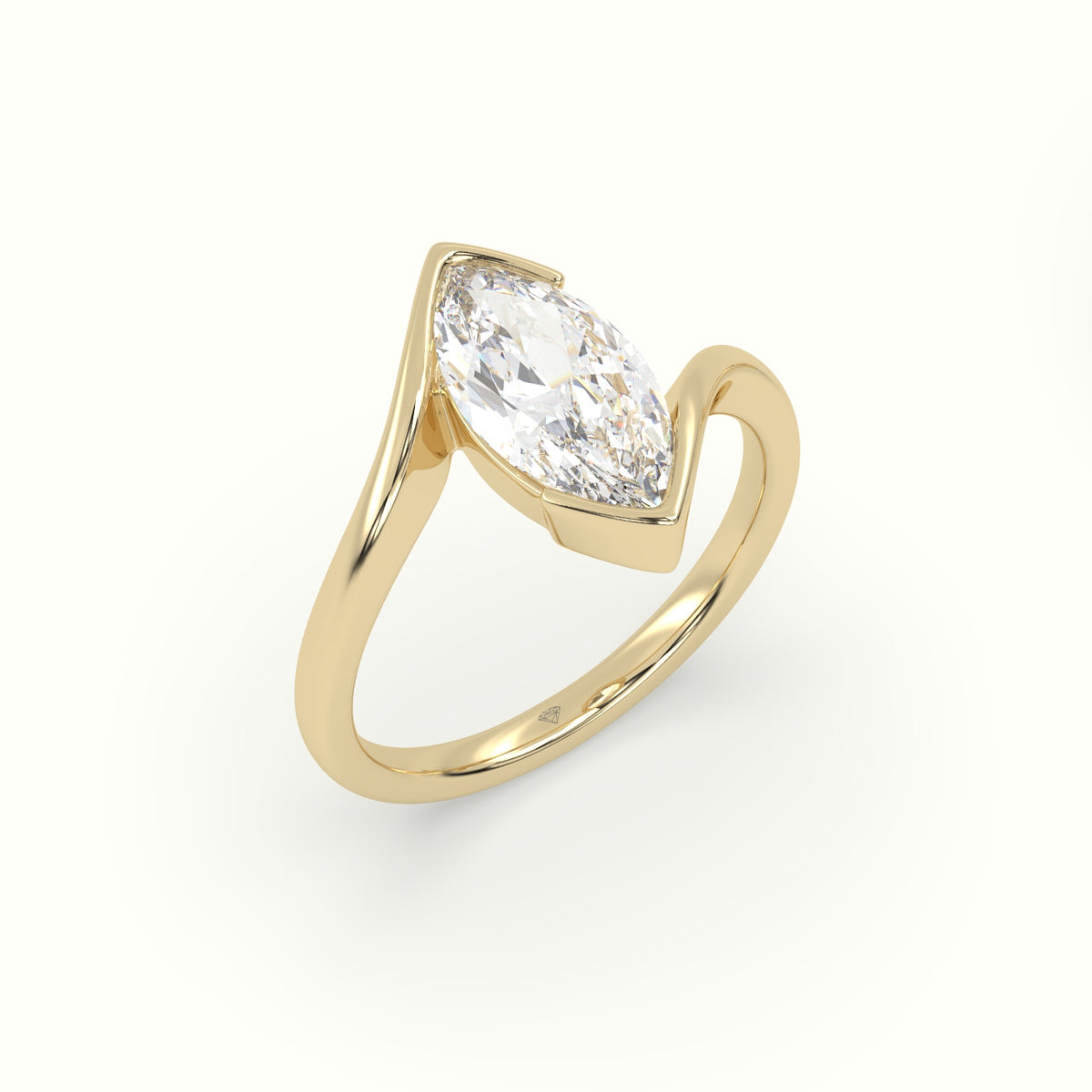 Marquise Diamond Bezel Solitaire Bypass Engagement Ring — Yellow Gold