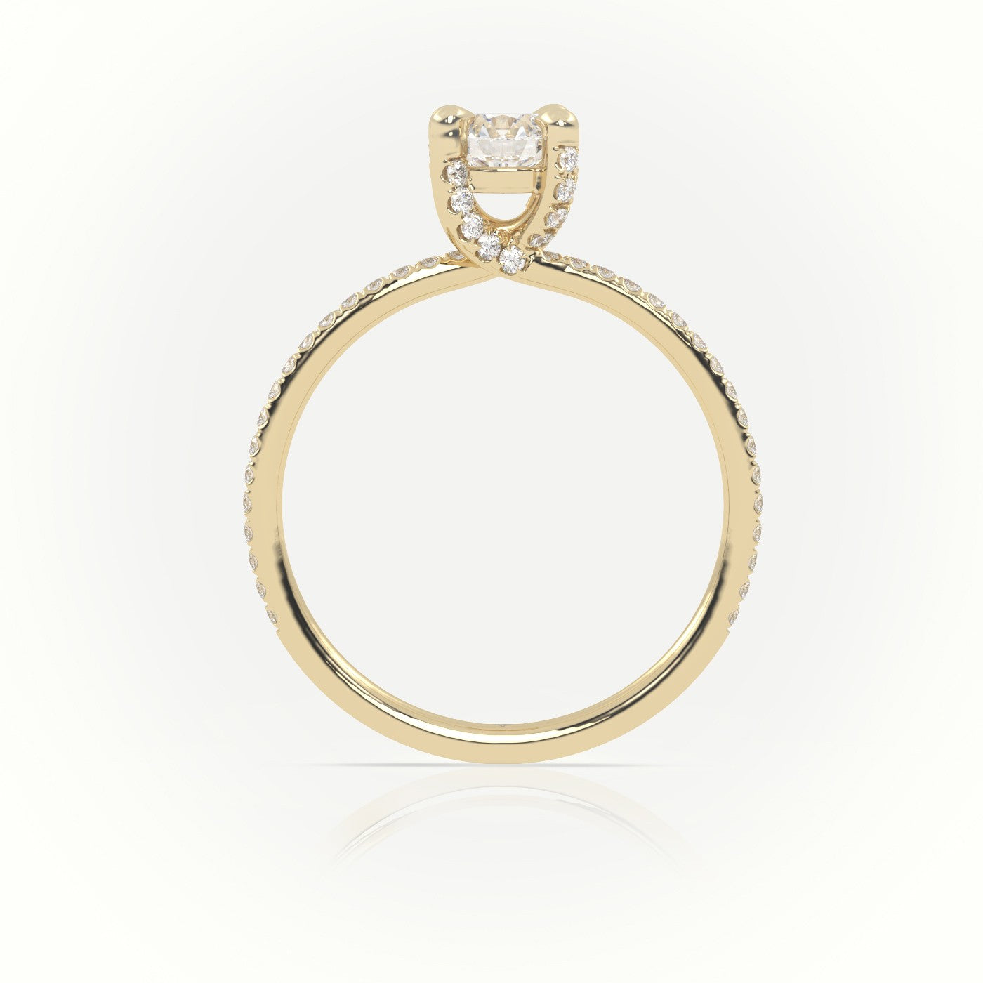 Round Brilliant Cut Diamond 4 Prongs Pave Setting Engagement Ring — Yellow Gold