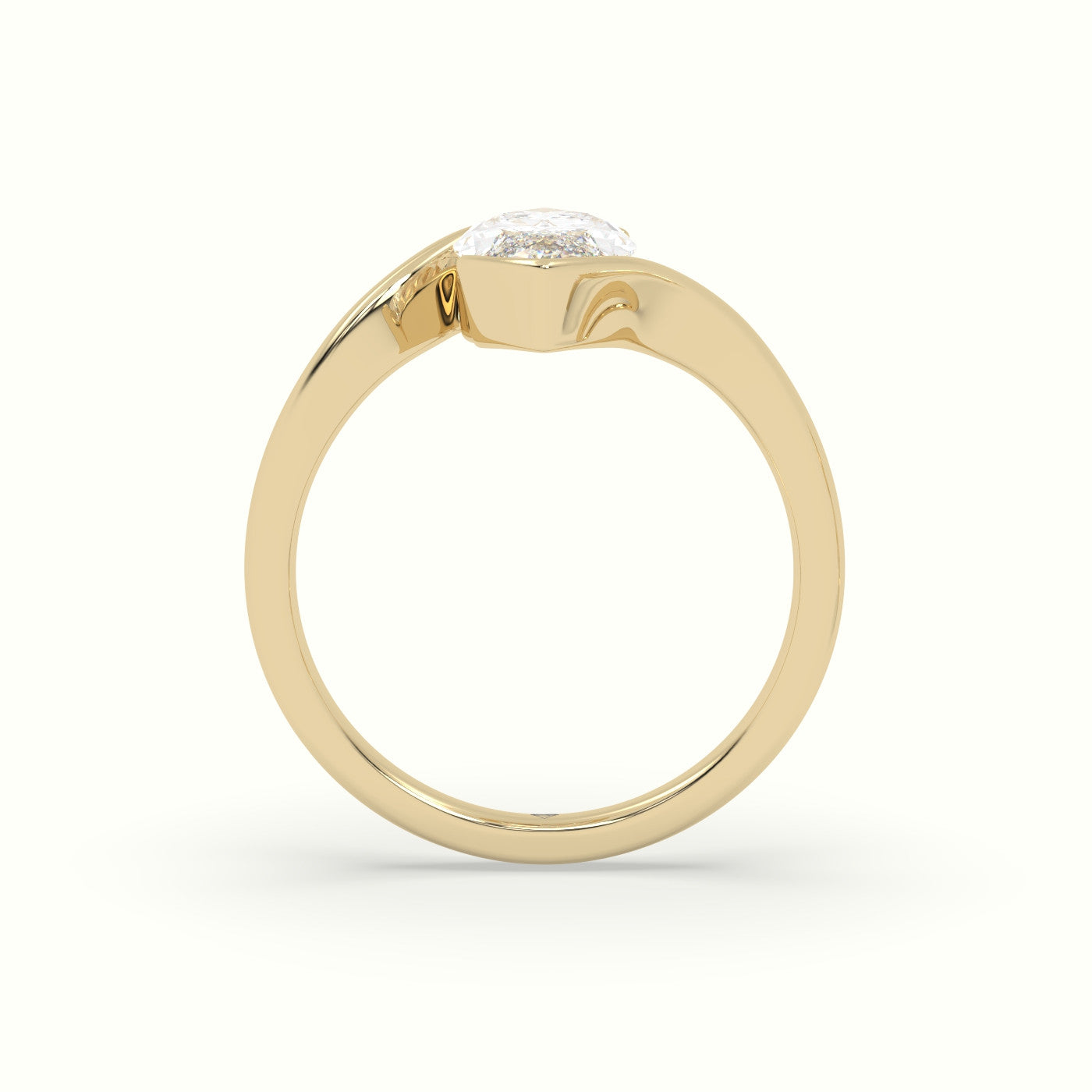 Marquise Diamond Bezel Solitaire Bypass Engagement Ring — Yellow Gold