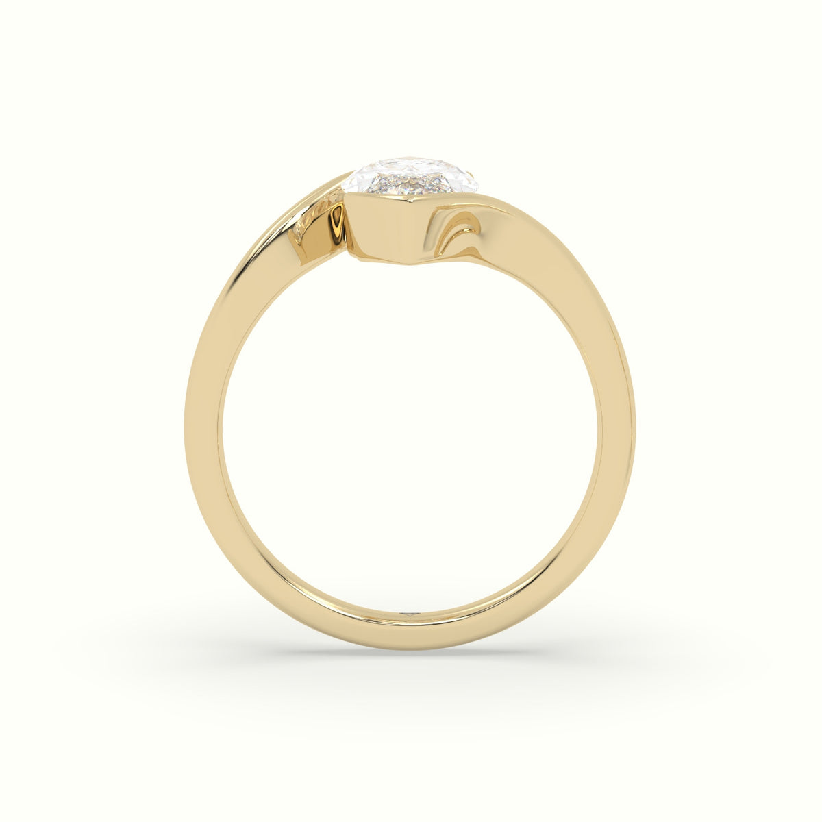 Marquise Diamond Bezel Solitaire Bypass Engagement Ring — Yellow Gold