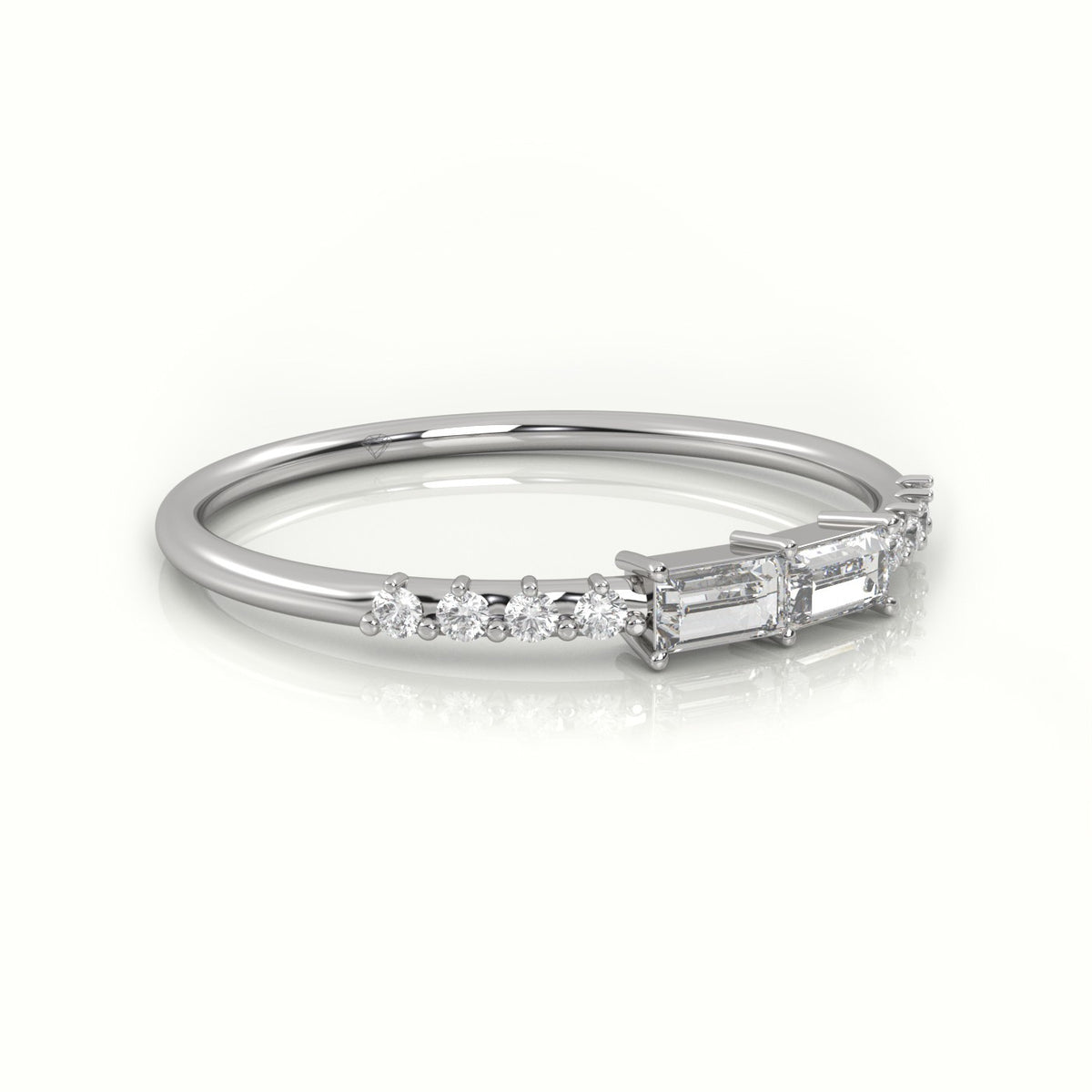 Emerald Cut Diamond Pave Setting Designer Ring — White Gold