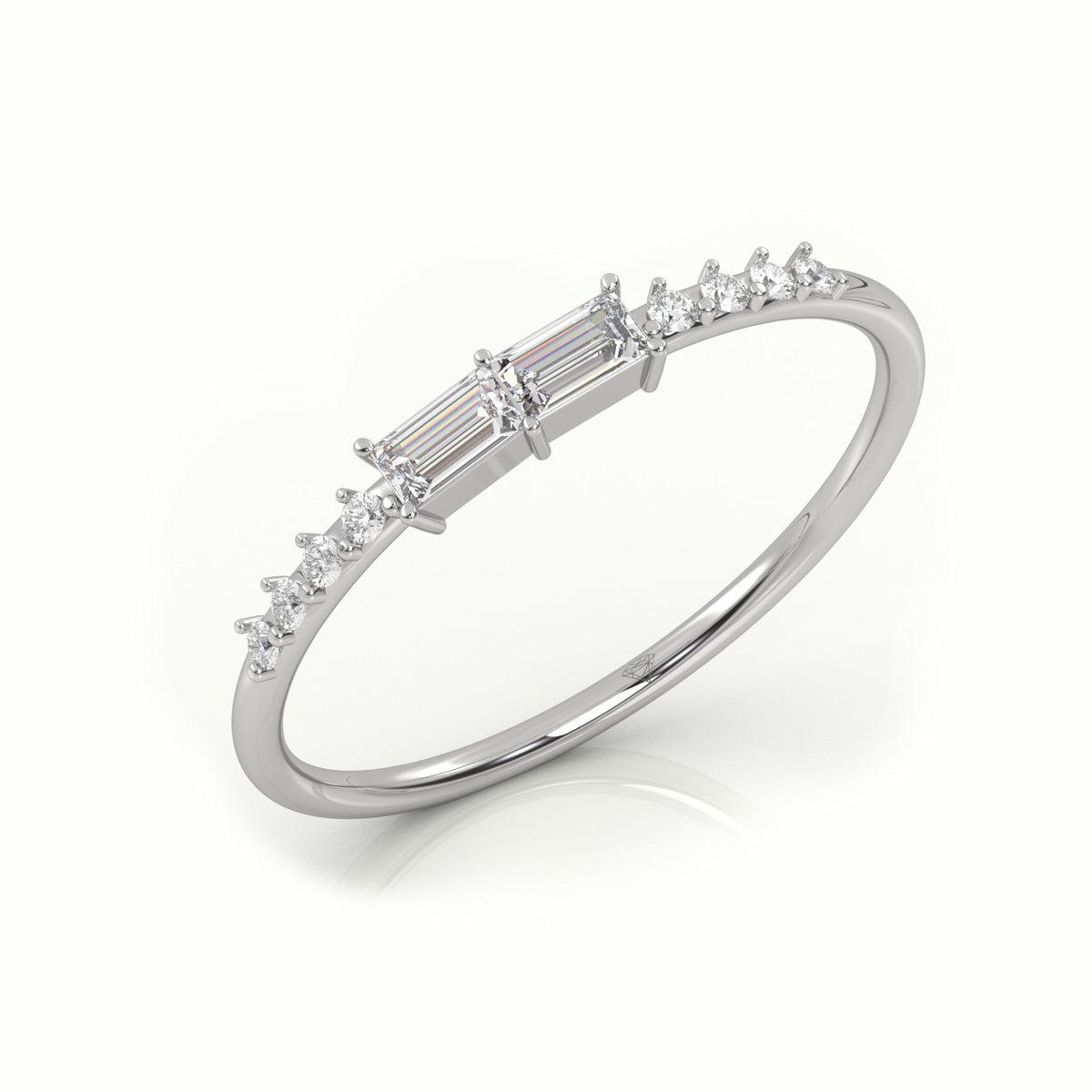 Emerald Cut Diamond Pave Setting Designer Ring — White Gold