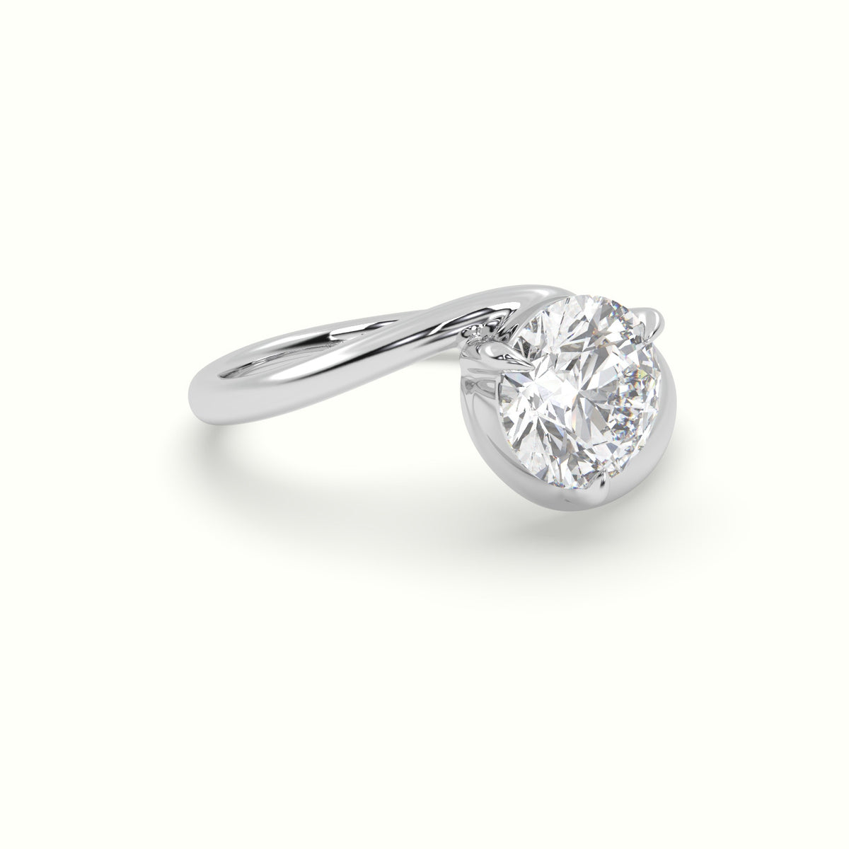 Round Diamond Bezel Solitaire Bypass Engagement Ring — White Gold