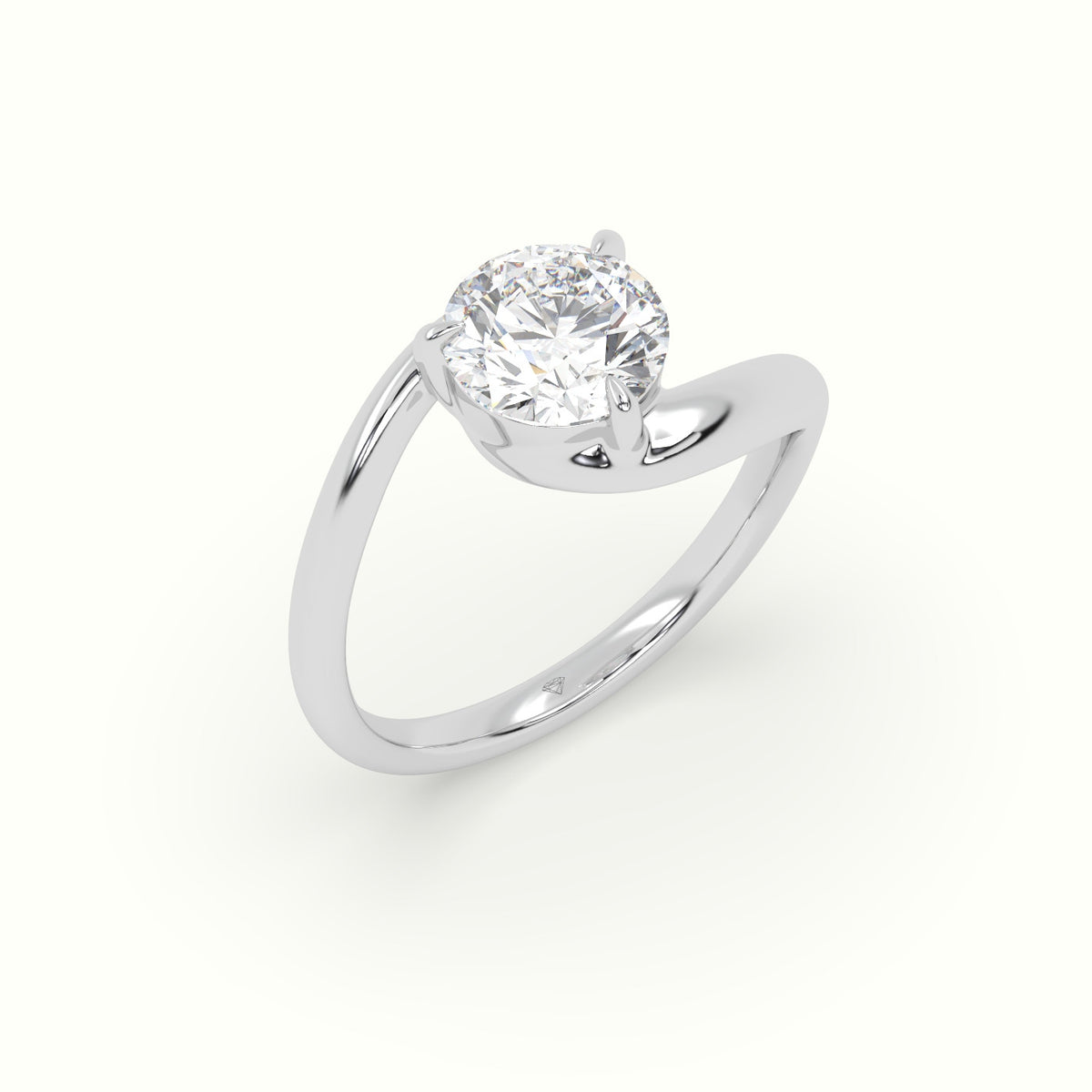 Round Diamond Bezel Solitaire Bypass Engagement Ring — White Gold