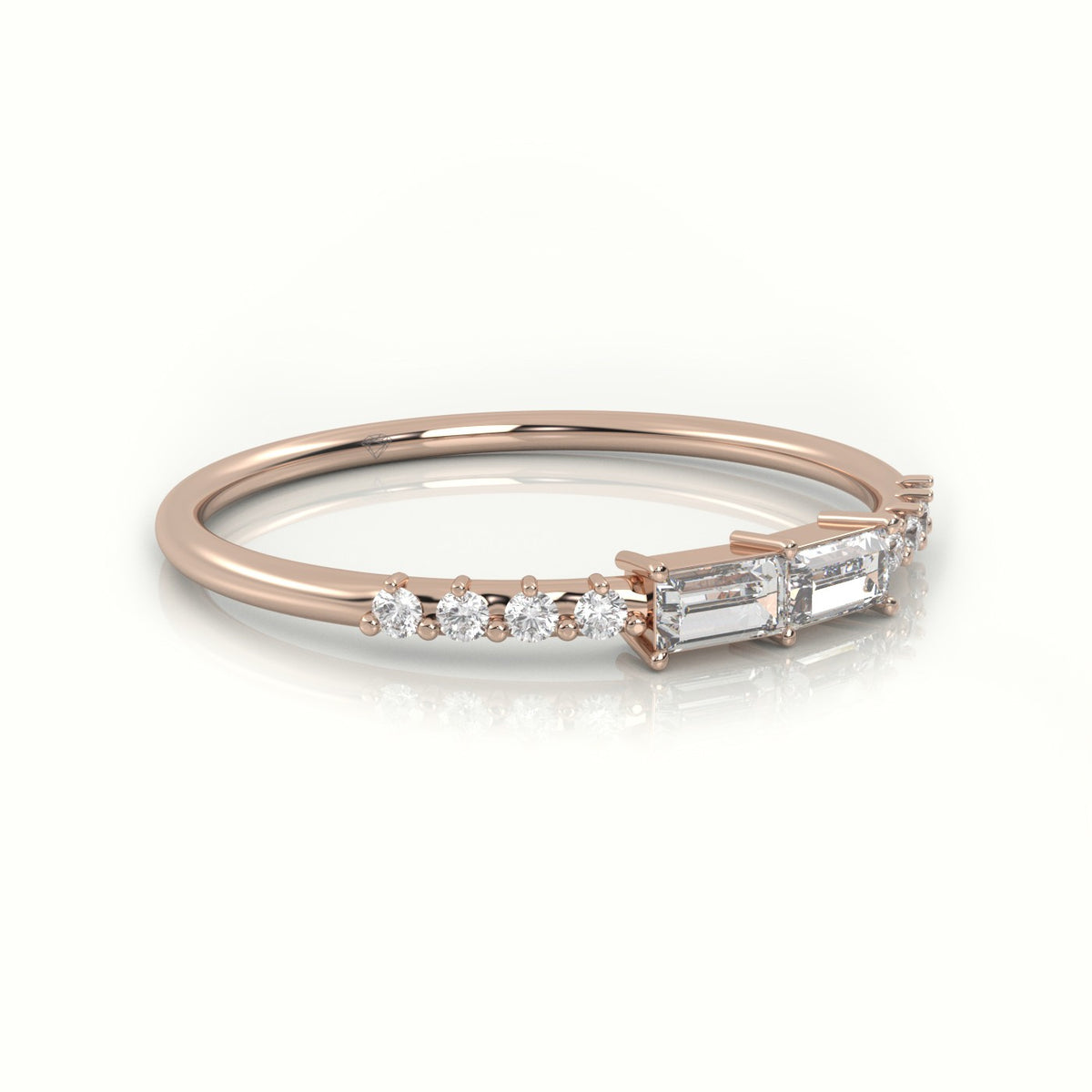 Emerald Cut Diamond Pave Setting Designer Ring — Rose Gold