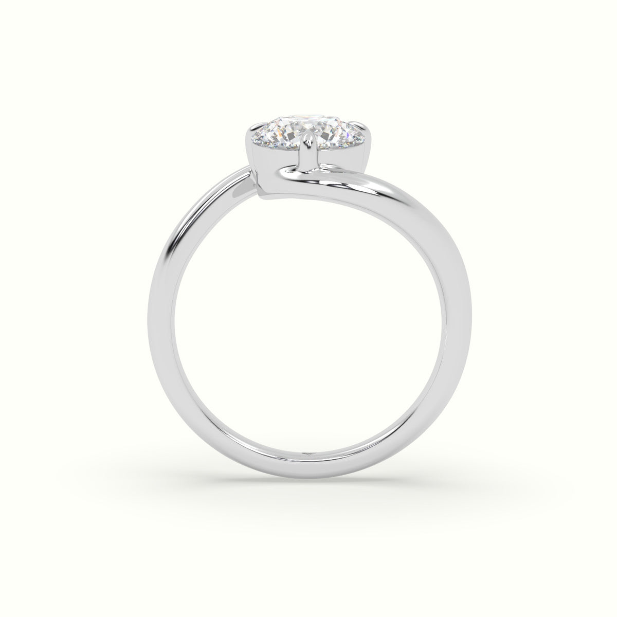 Round Diamond Bezel Solitaire Bypass Engagement Ring — White Gold