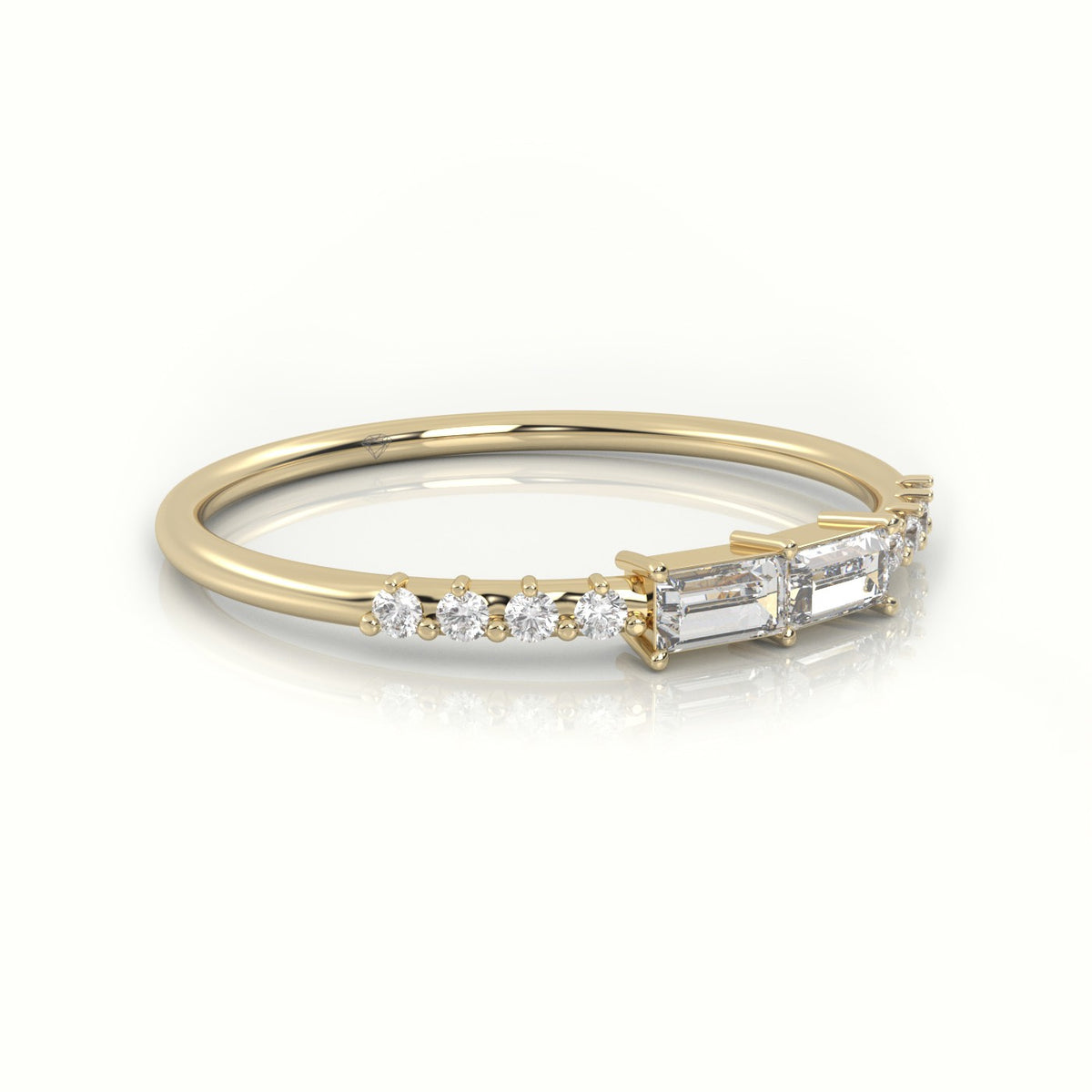 Emerald Cut Diamond Pave Setting Designer Ring — Yellow Gold