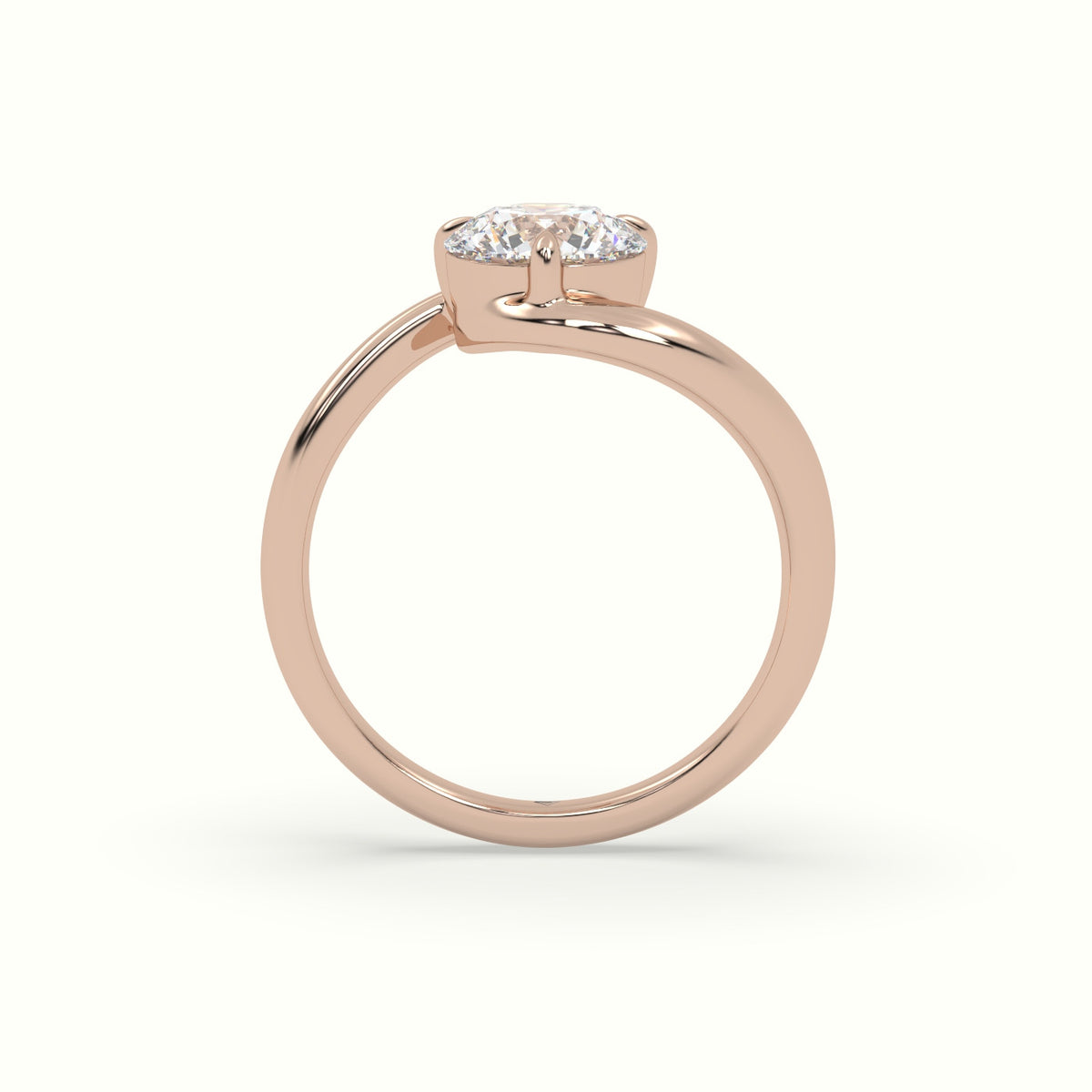 Round Diamond Bezel Solitaire Bypass Engagement Ring — Rose Gold