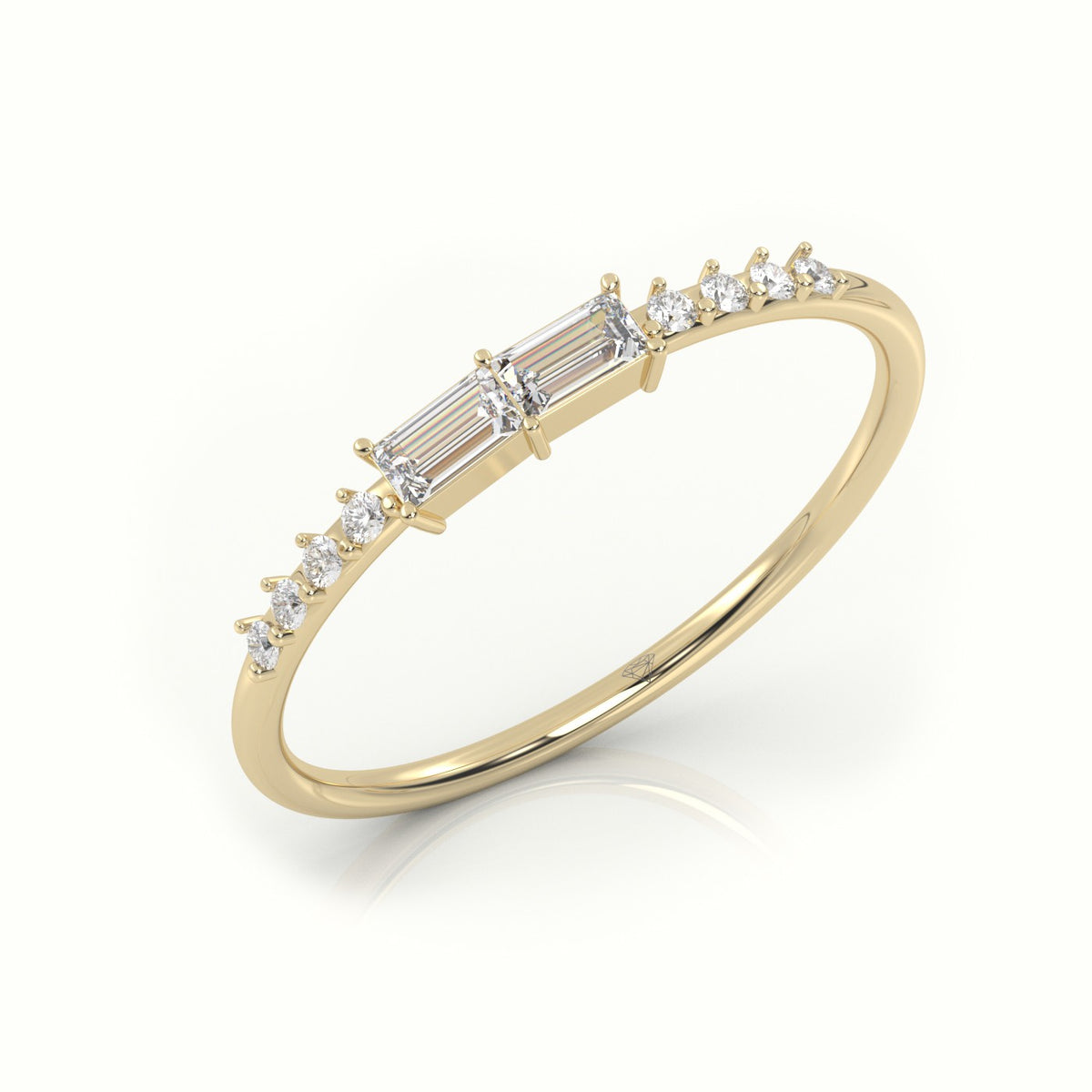 Emerald Cut Diamond Pave Setting Designer Ring — Yellow Gold