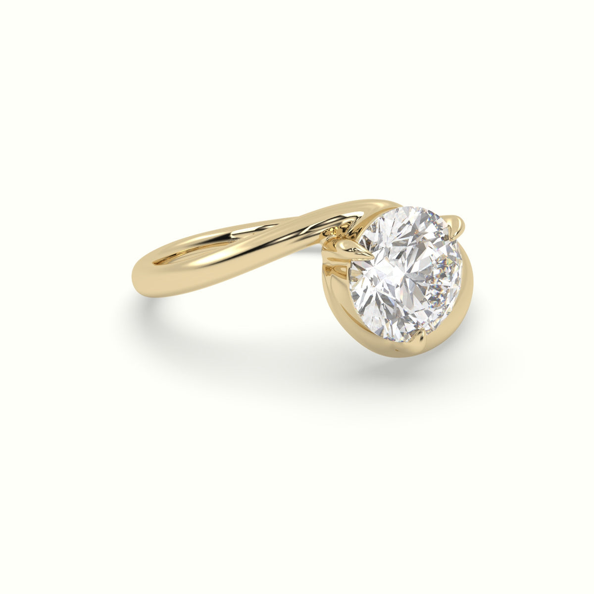 Round Diamond Bezel Solitaire Bypass Engagement Ring — Yellow Gold