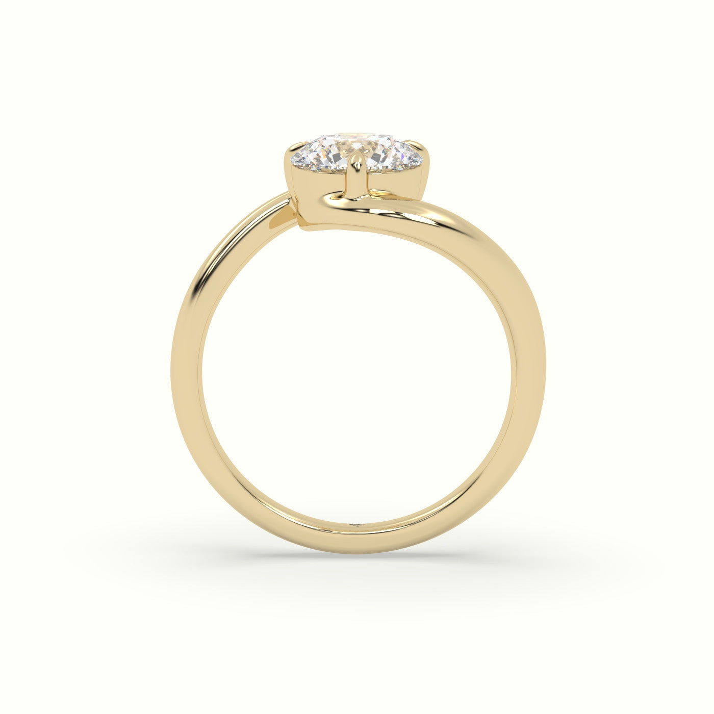 Round Diamond Bezel Solitaire Bypass Engagement Ring — Yellow Gold