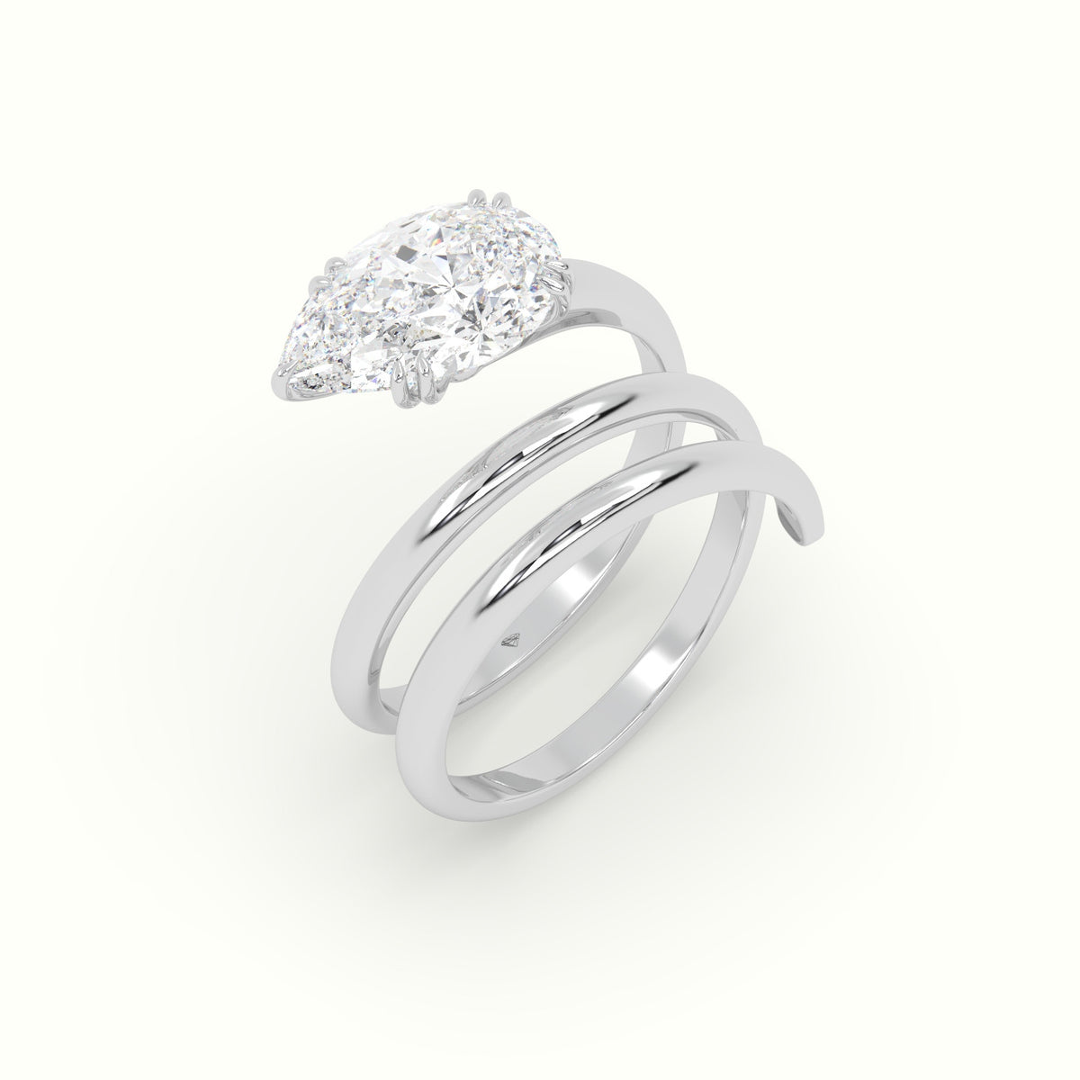 Pear Diamond Solitaire Snake Wrap Engagement Ring — White Gold