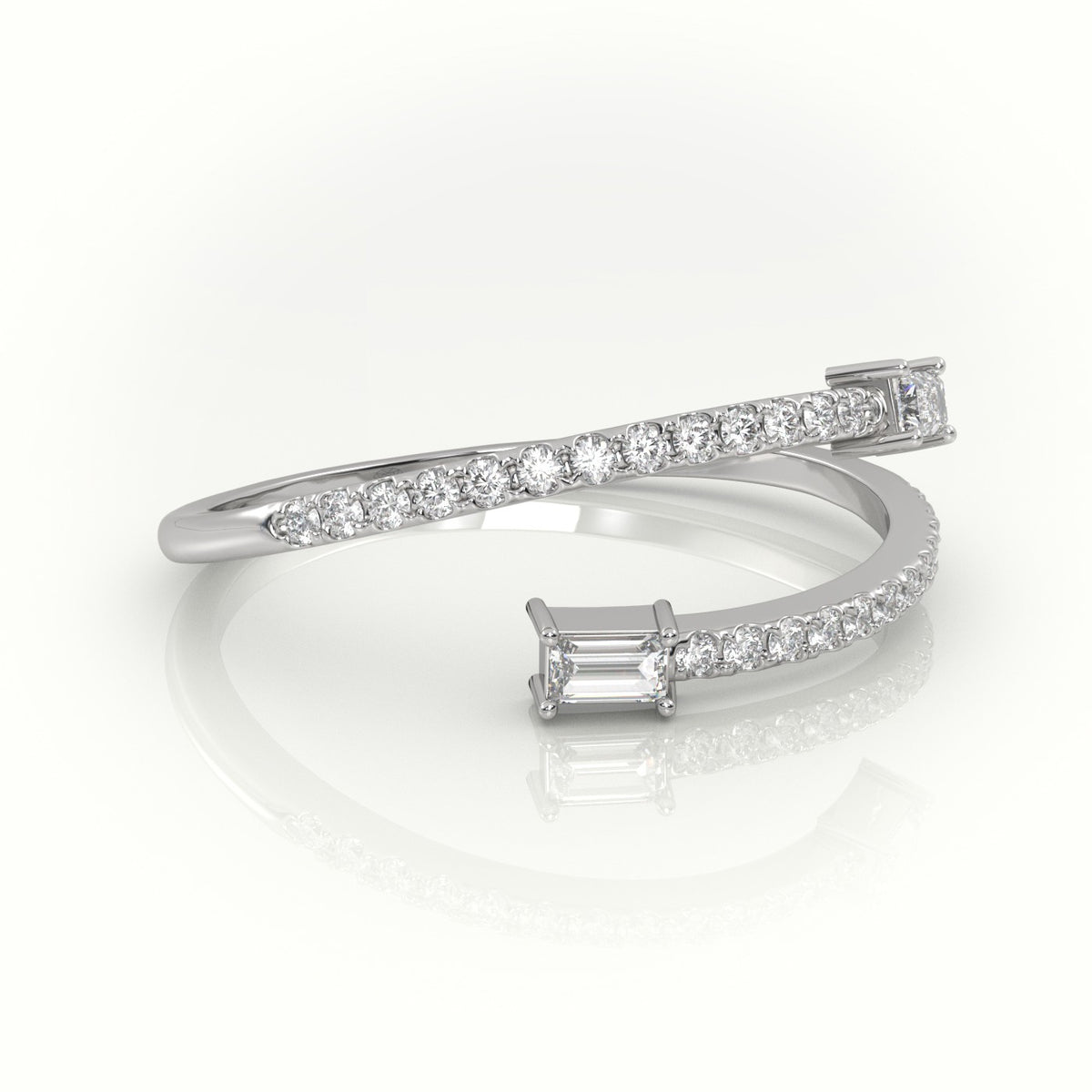 Emerald Cut Diamond Open Channel Setting Ring — White Gold
