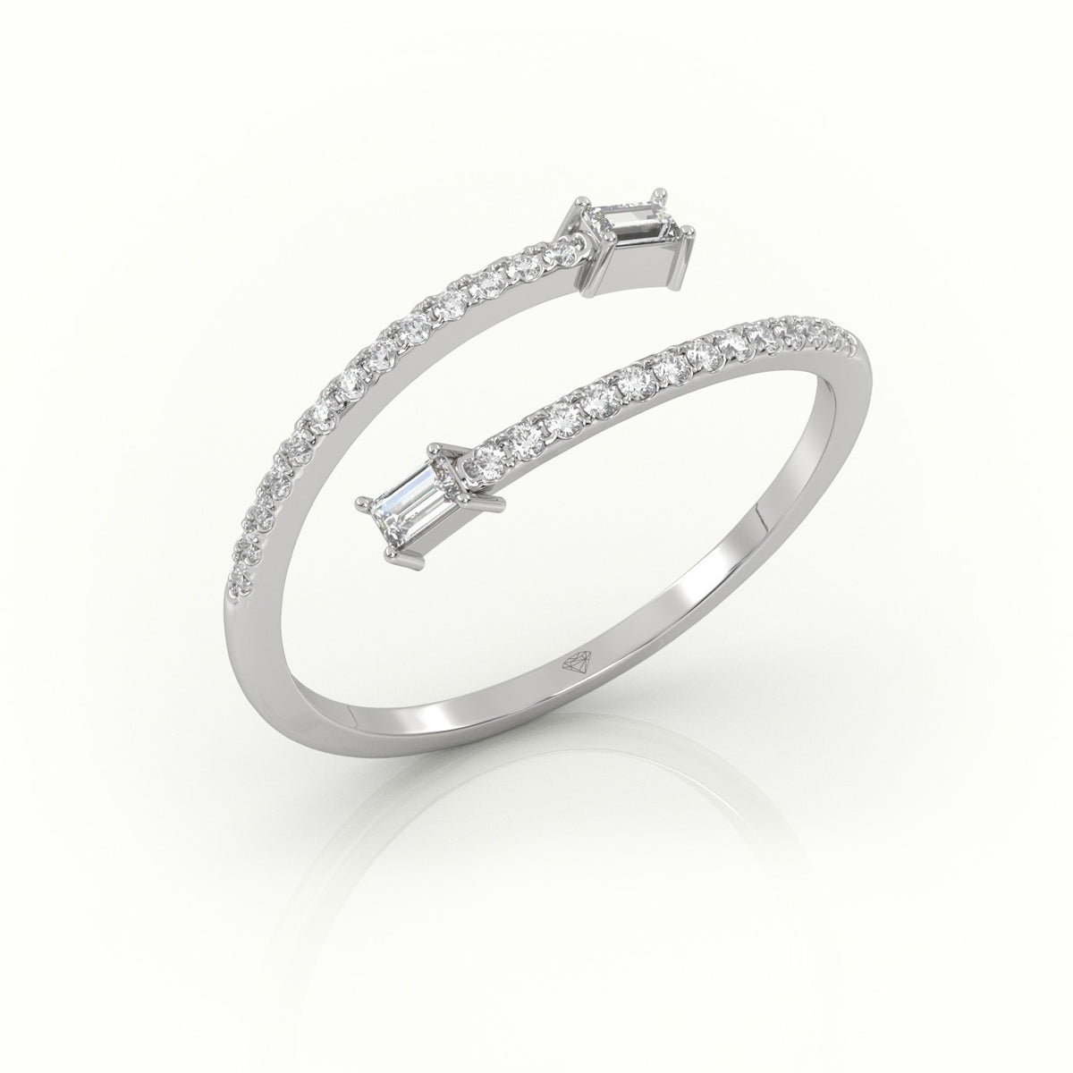Emerald Cut Diamond Open Channel Setting Ring — White Gold