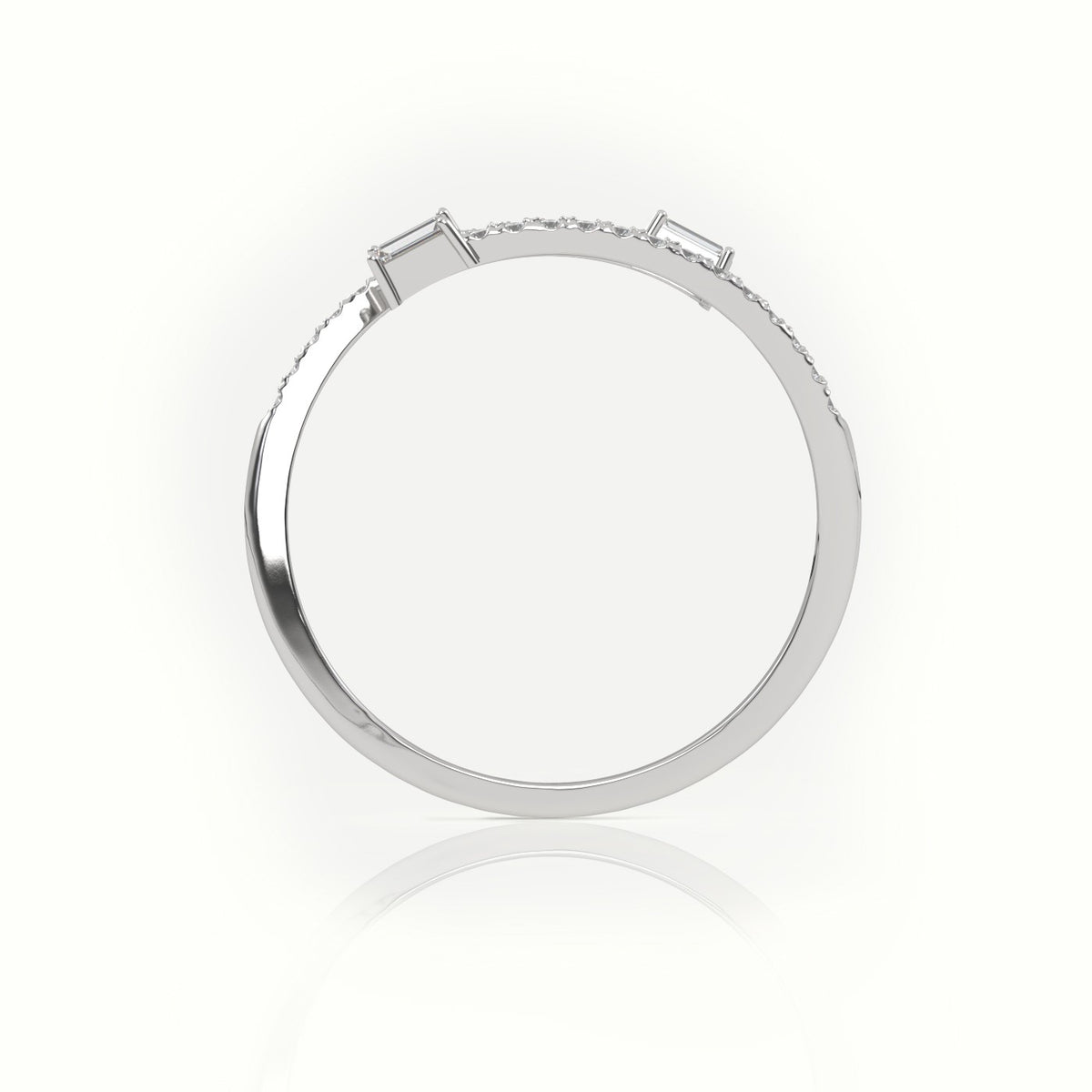 Emerald Cut Diamond Open Channel Setting Ring — White Gold