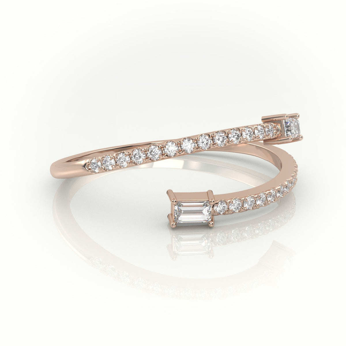 Emerald Cut Diamond Open Channel Setting Ring — Rose Gold