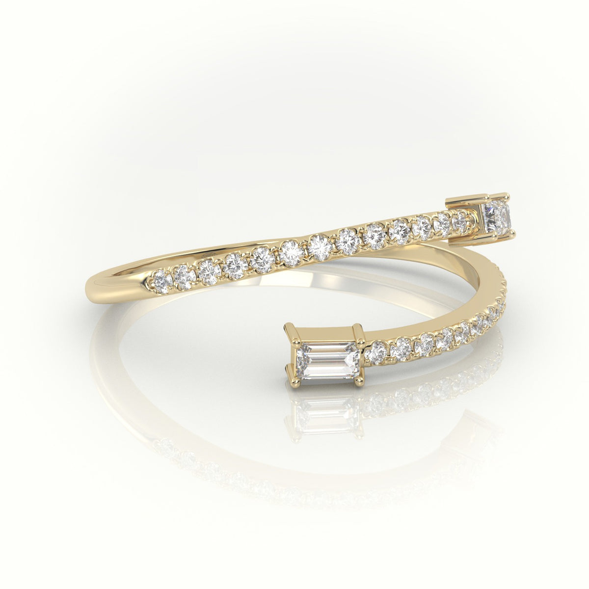 Emerald Cut Diamond Open Channel Setting Ring — Yellow Gold