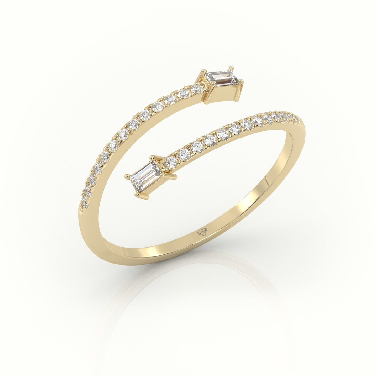 Emerald Cut Diamond Open Channel Setting Ring — Yellow Gold