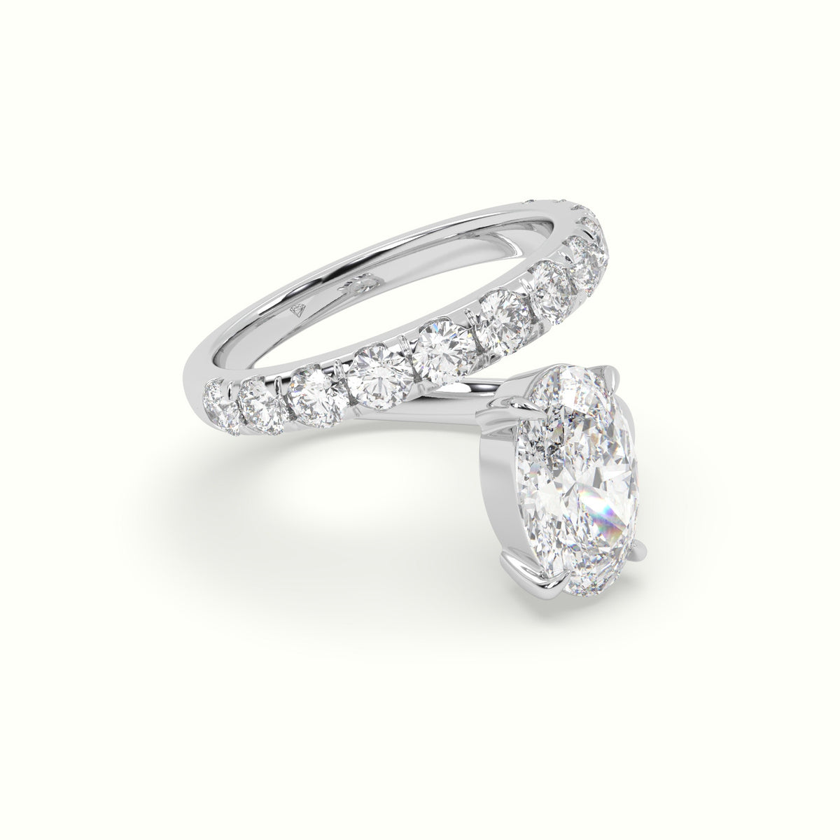 Oval Diamond Solitaire Pavé Engagement Ring — White Gold