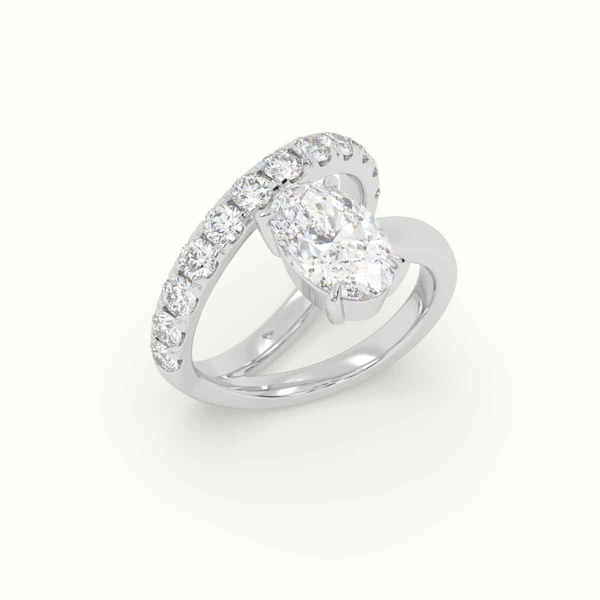 Oval Diamond Solitaire Pavé Engagement Ring — White Gold