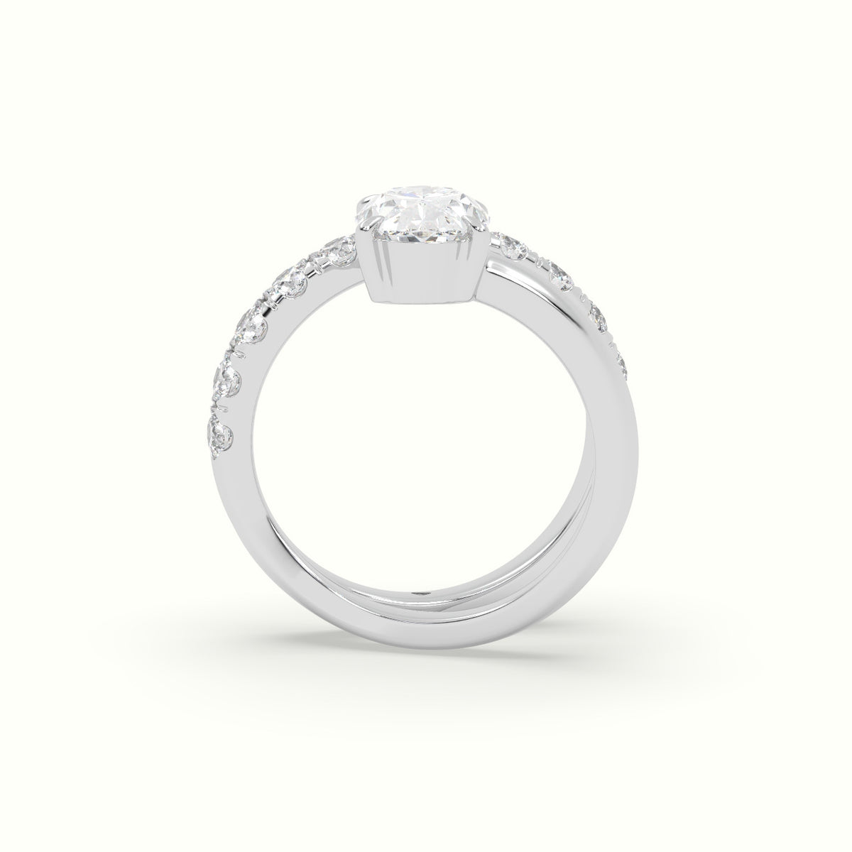 Oval Diamond Solitaire Pavé Engagement Ring — White Gold