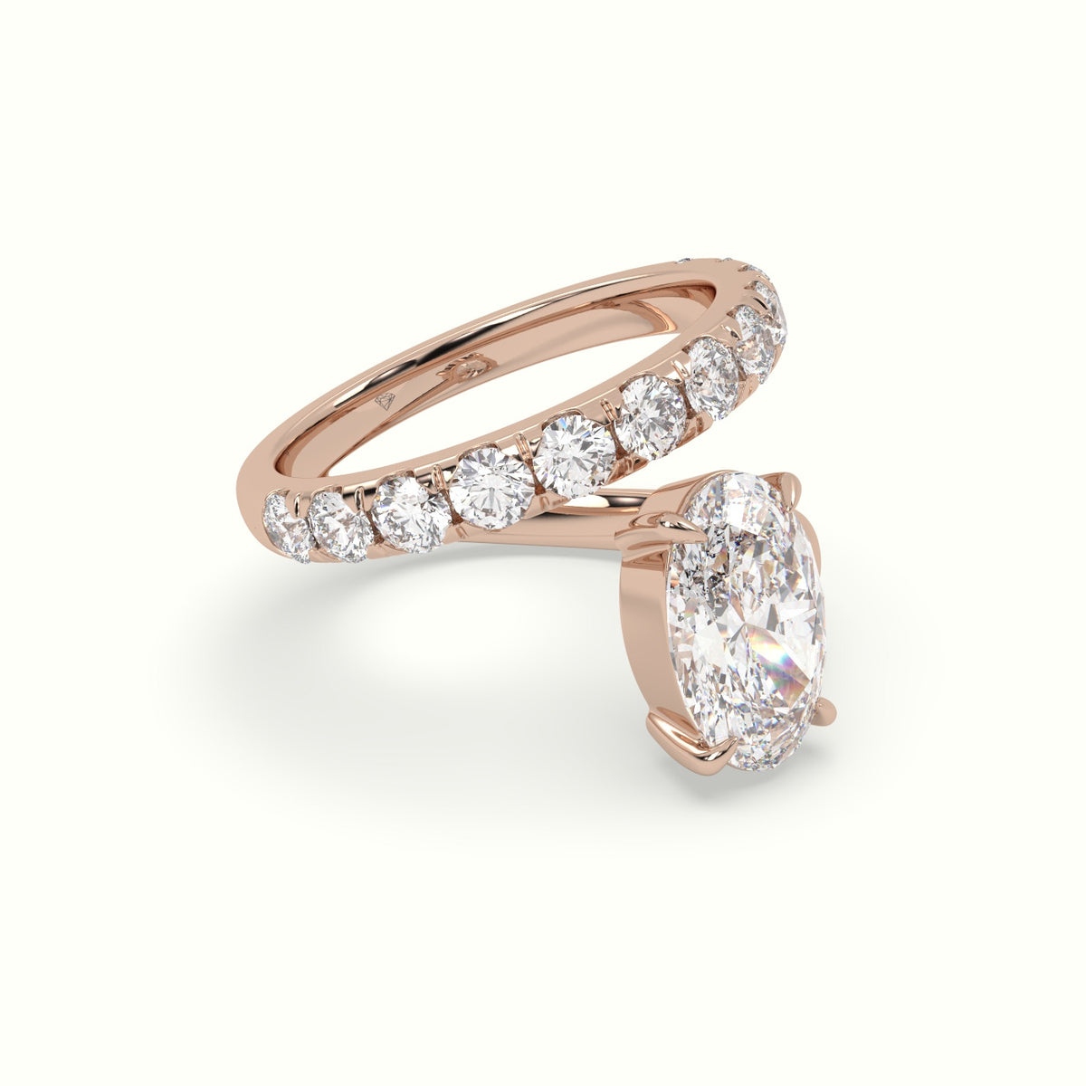 Oval Diamond Solitaire Pavé Engagement Ring — Rose Gold