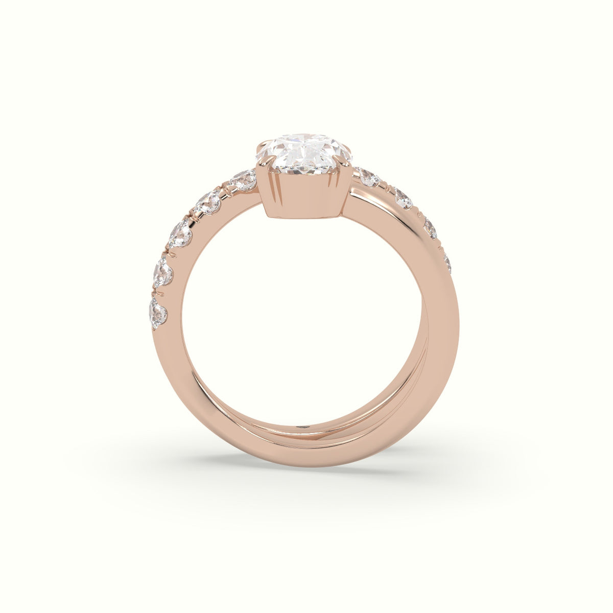 Oval Diamond Solitaire Pavé Engagement Ring — Rose Gold