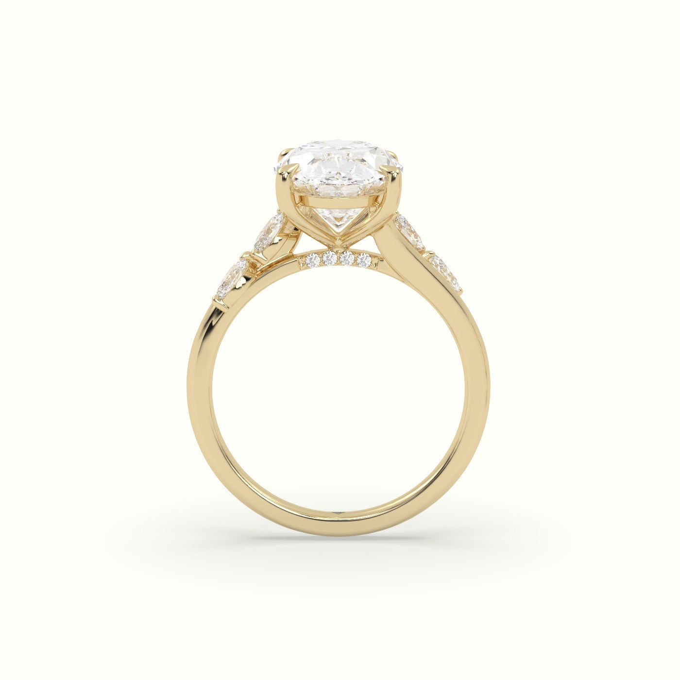 Oval Diamond Side Stone Engagement Ring — Yellow Gold