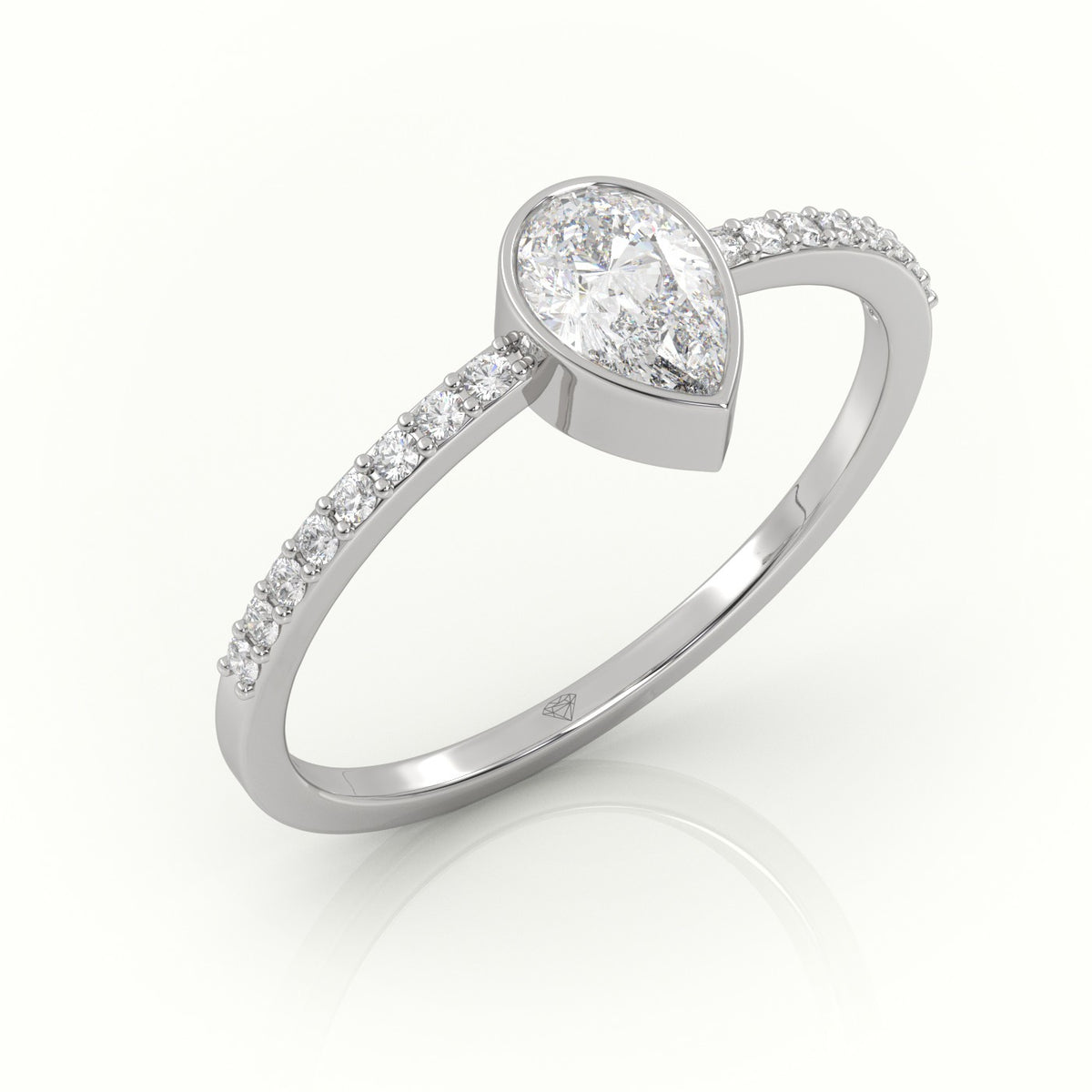 Pear Cut Diamond Channel Setting Engagement Ring — White Gold