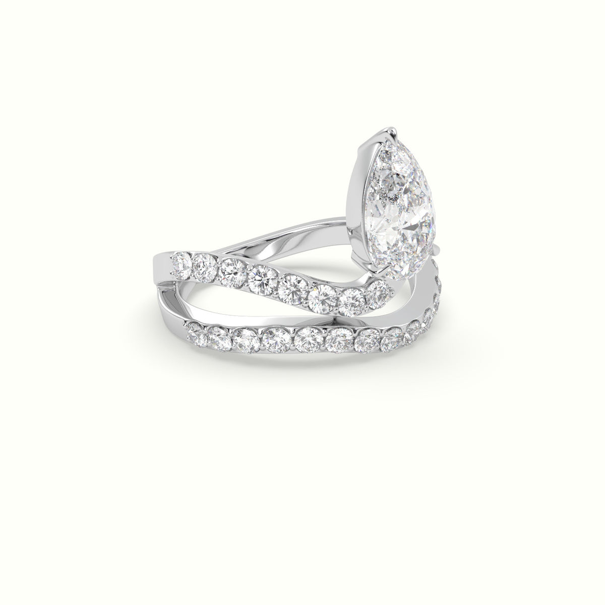 Pear Diamond Solitaire Pavé Engagement Ring — White Gold