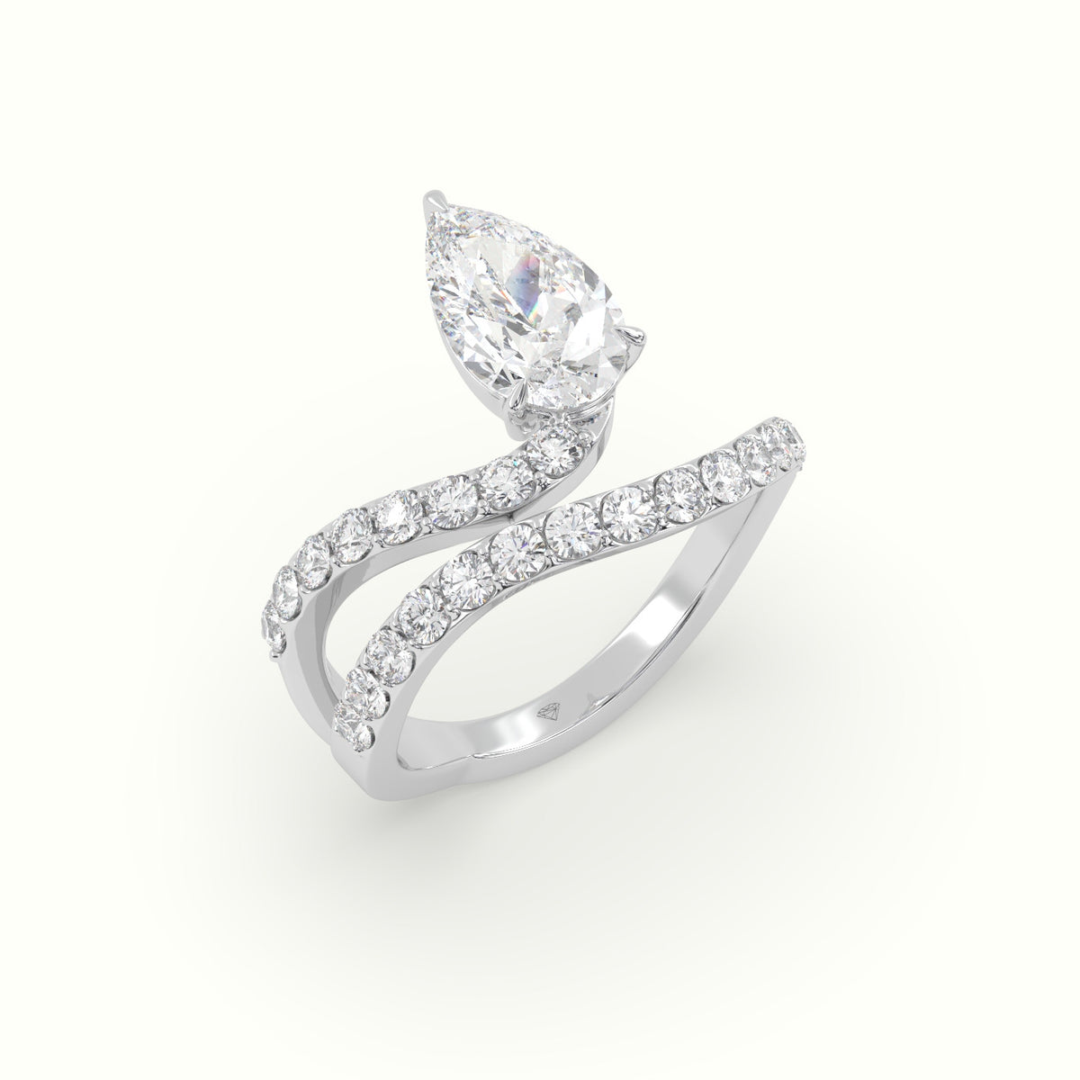 Pear Diamond Solitaire Pavé Engagement Ring — White Gold