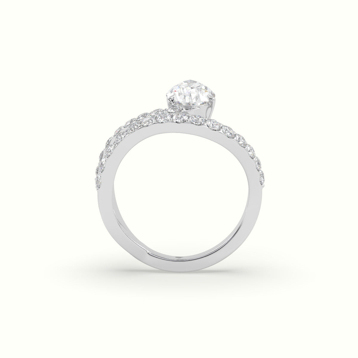 Pear Diamond Solitaire Pavé Engagement Ring — White Gold
