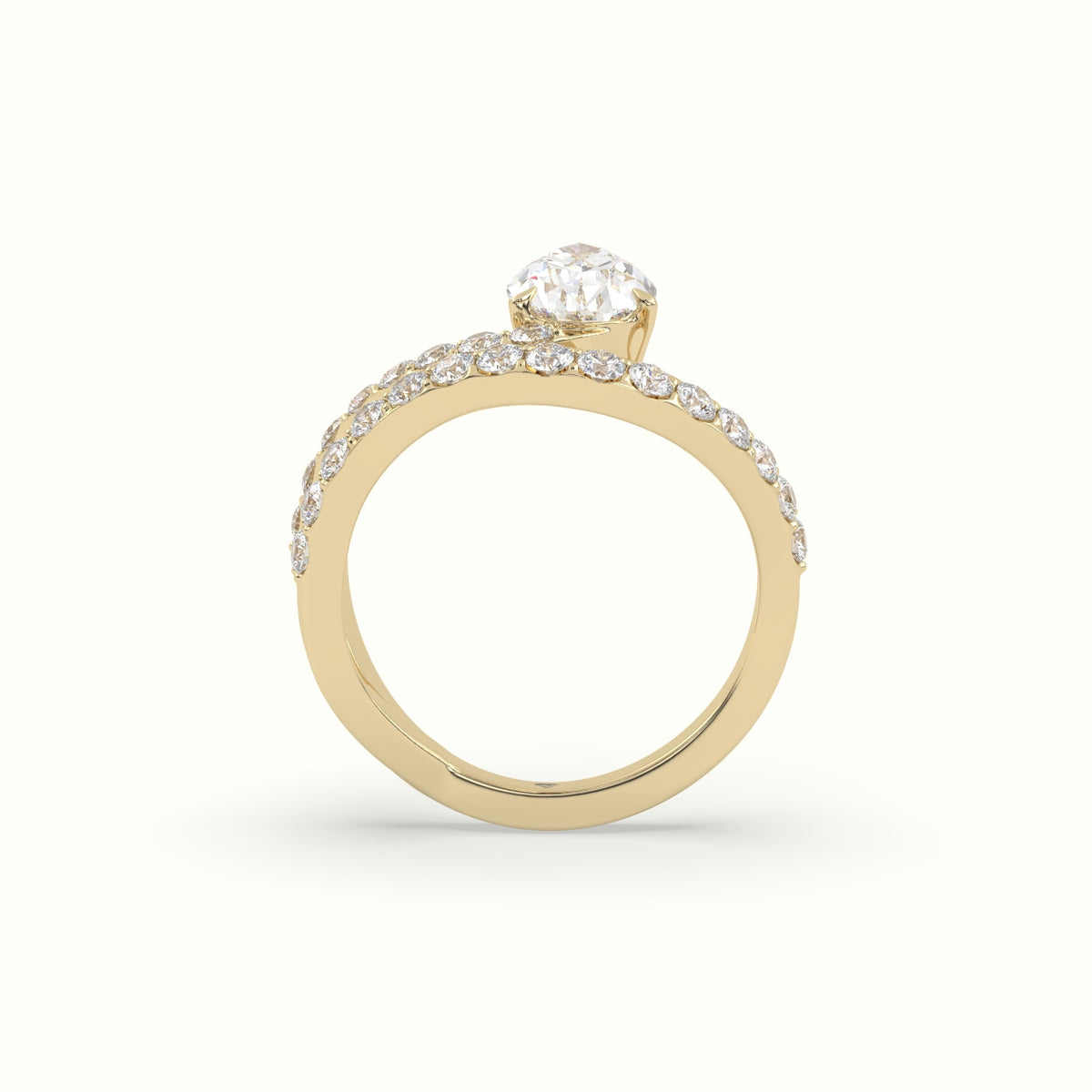 Pear Diamond Solitaire Pavé Engagement Ring — Yellow Gold