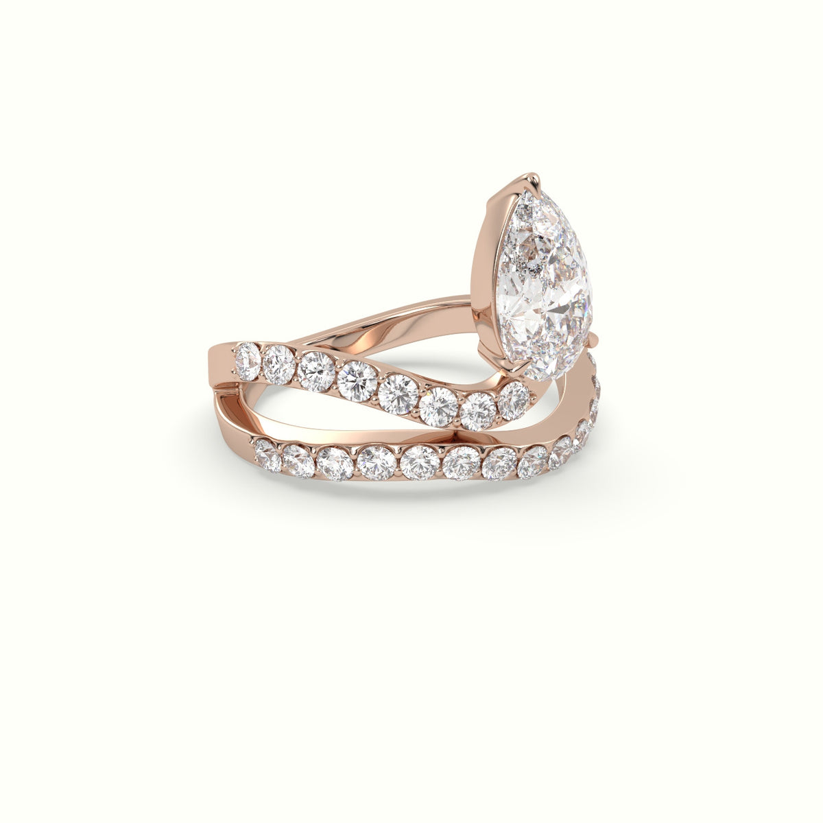 Pear Diamond Solitaire Pavé Engagement Ring — Rose Gold