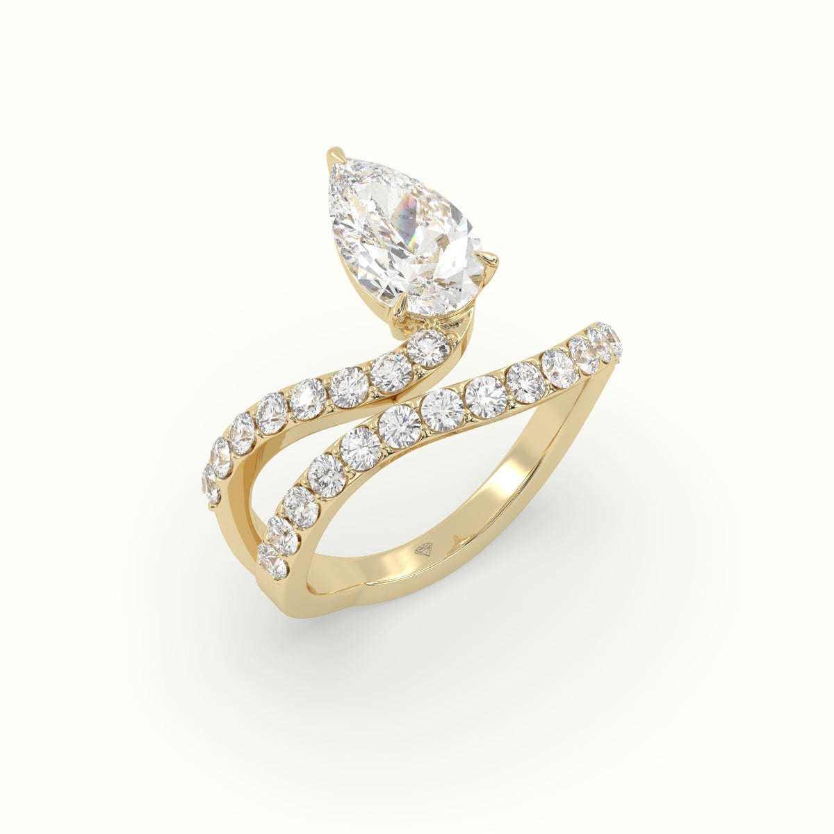 Pear Diamond Solitaire Pavé Engagement Ring — Yellow Gold