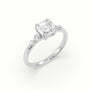 Asscher Diamond Solitaire Side Stone Engagement Ring — White Gold