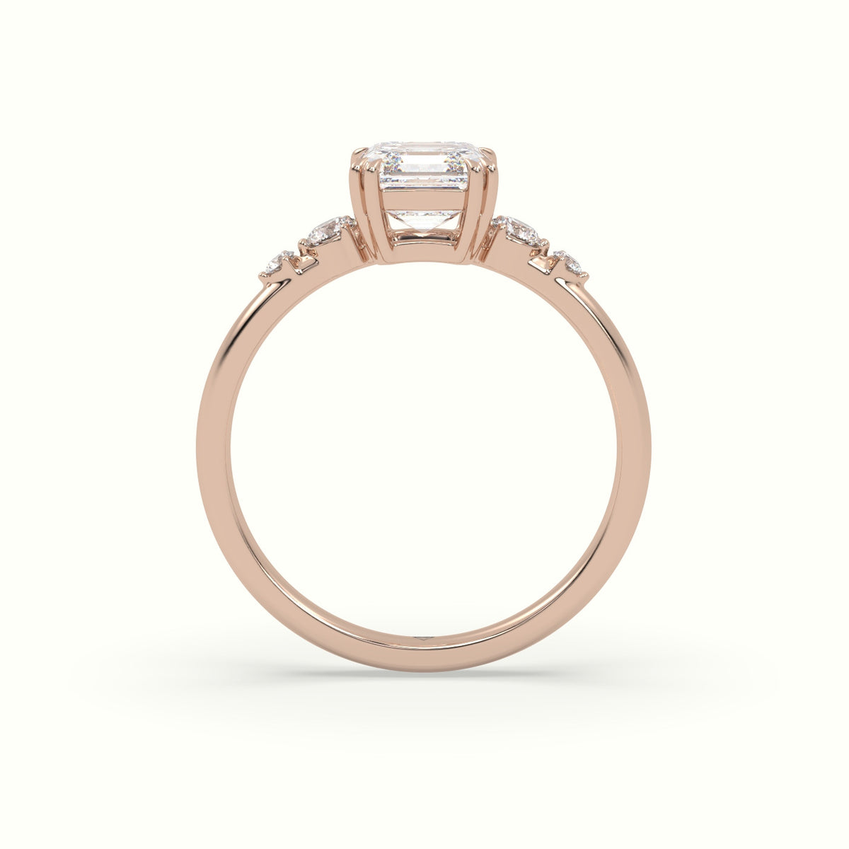Asscher Diamond Solitaire Side Stone Engagement Ring — Rose Gold