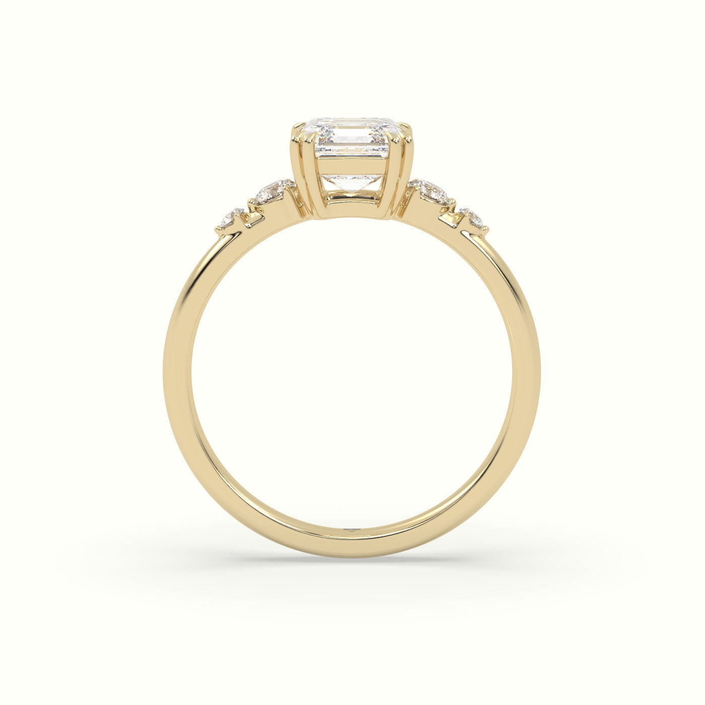 Asscher Diamond Solitaire Side Stone Engagement Ring — Yellow Gold