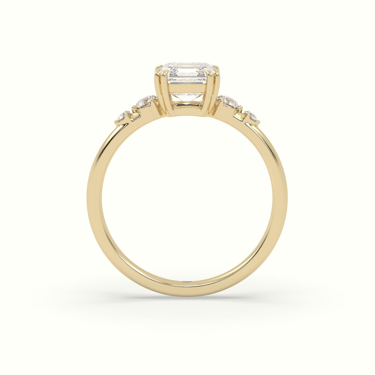 Asscher Diamond Solitaire Side Stone Engagement Ring — Yellow Gold