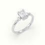 Emerald Diamond Solitaire Side Stone Engagement Ring — White Gold