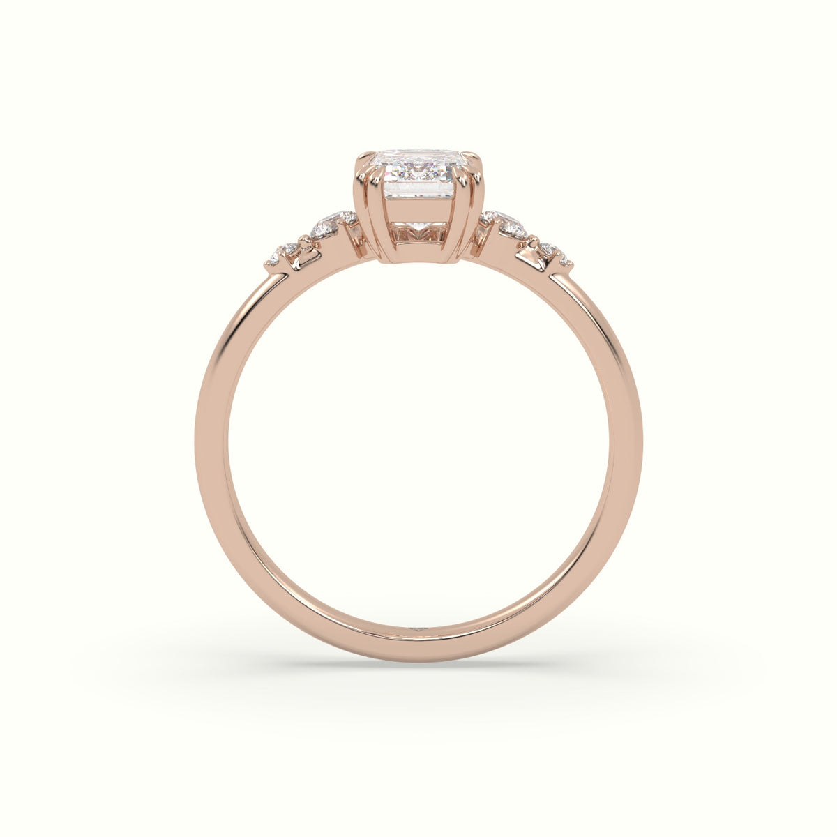 Emerald Diamond Solitaire Side Stone Engagement Ring — Rose Gold
